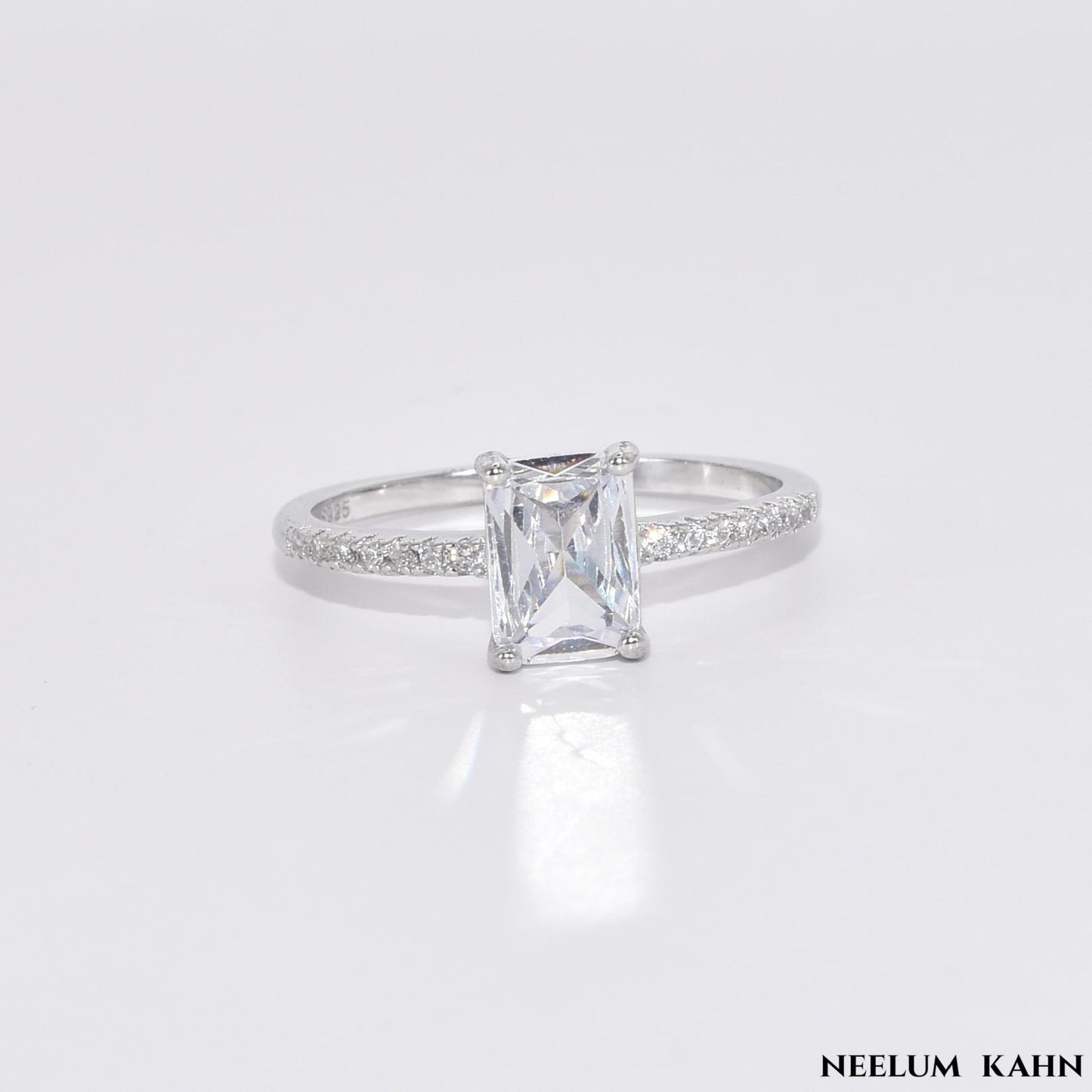 Solid 925 Sterling Silver Emerald Cut Zircon Ring for Women