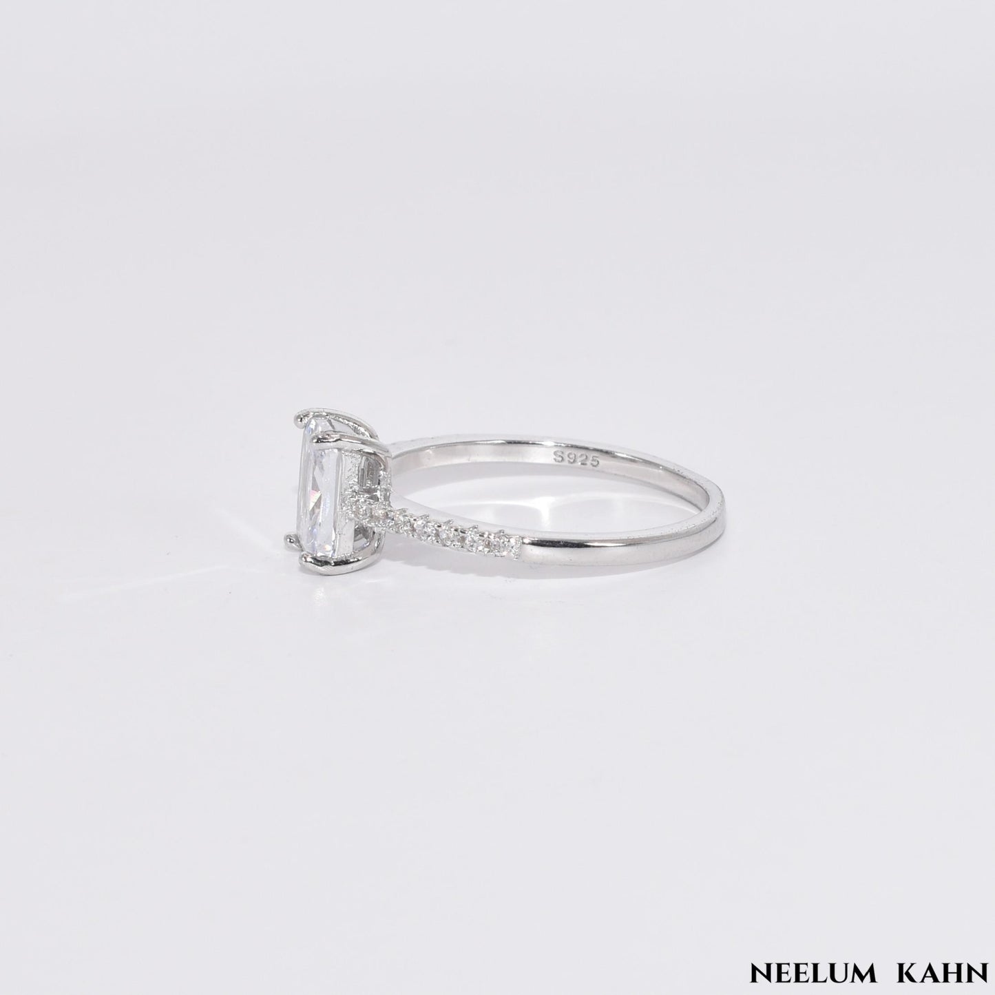Solid 925 Sterling Silver Emerald Cut Zircon Ring for Women