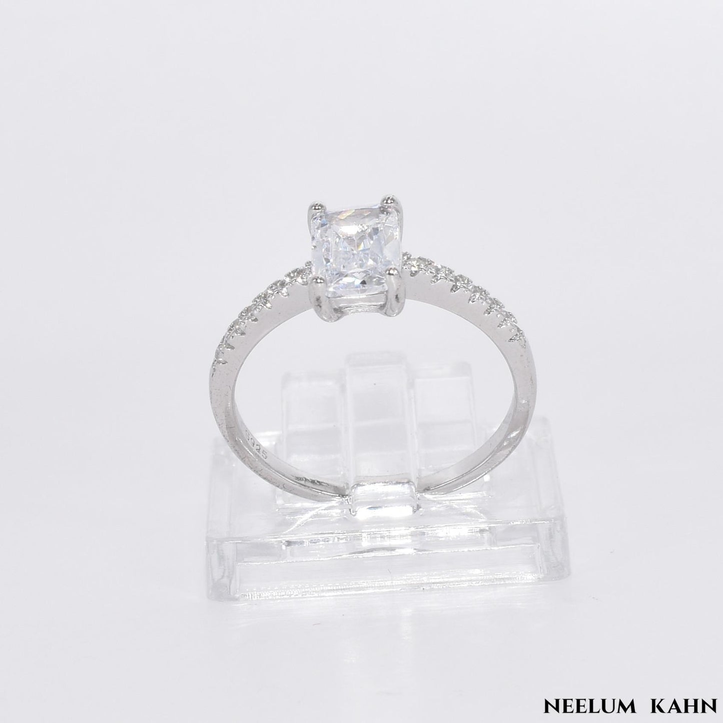 Solid 925 Sterling Silver Emerald Cut Zircon Ring for Women