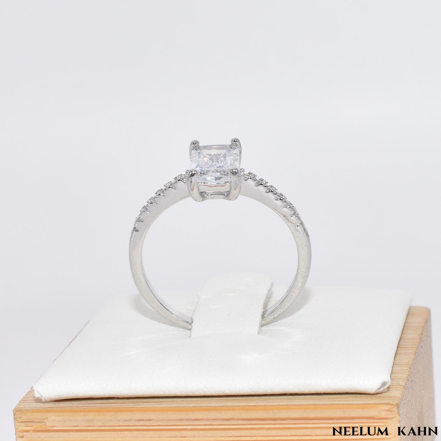 Solid 925 Sterling Silver Emerald Cut Zircon Ring for Women