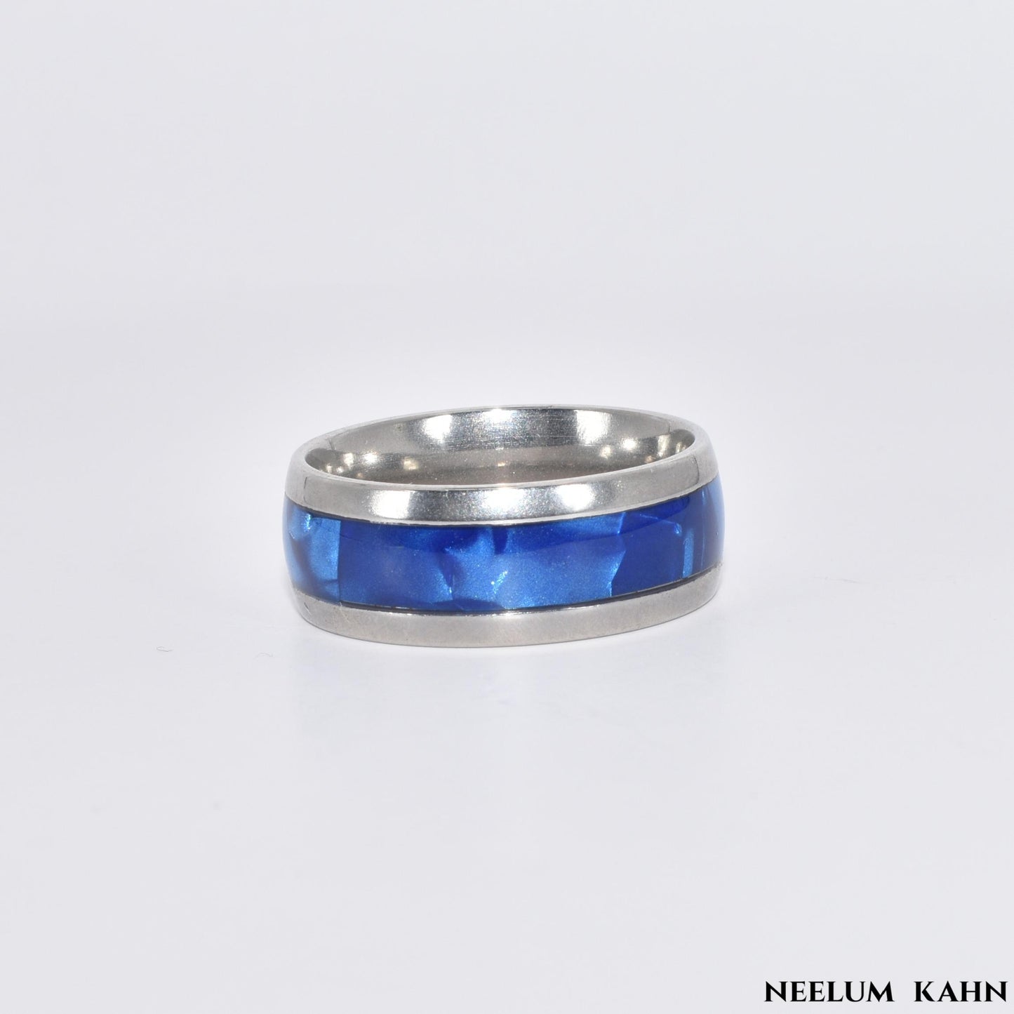 Stainless Steel Ring for 8MM wide Stylish Band for Men | Blue and Silver