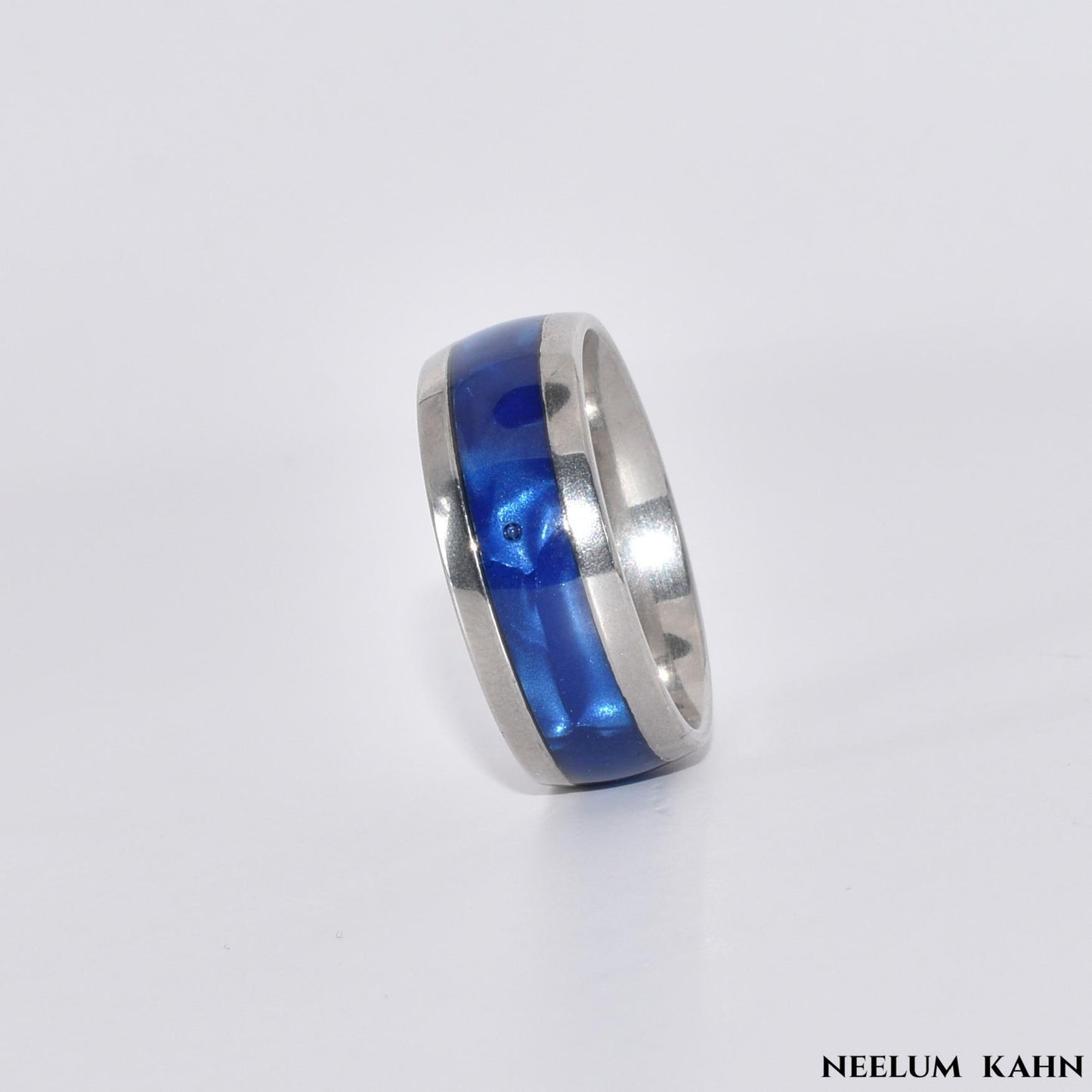 Stainless Steel Ring for 8MM wide Stylish Band for Men | Blue and Silver