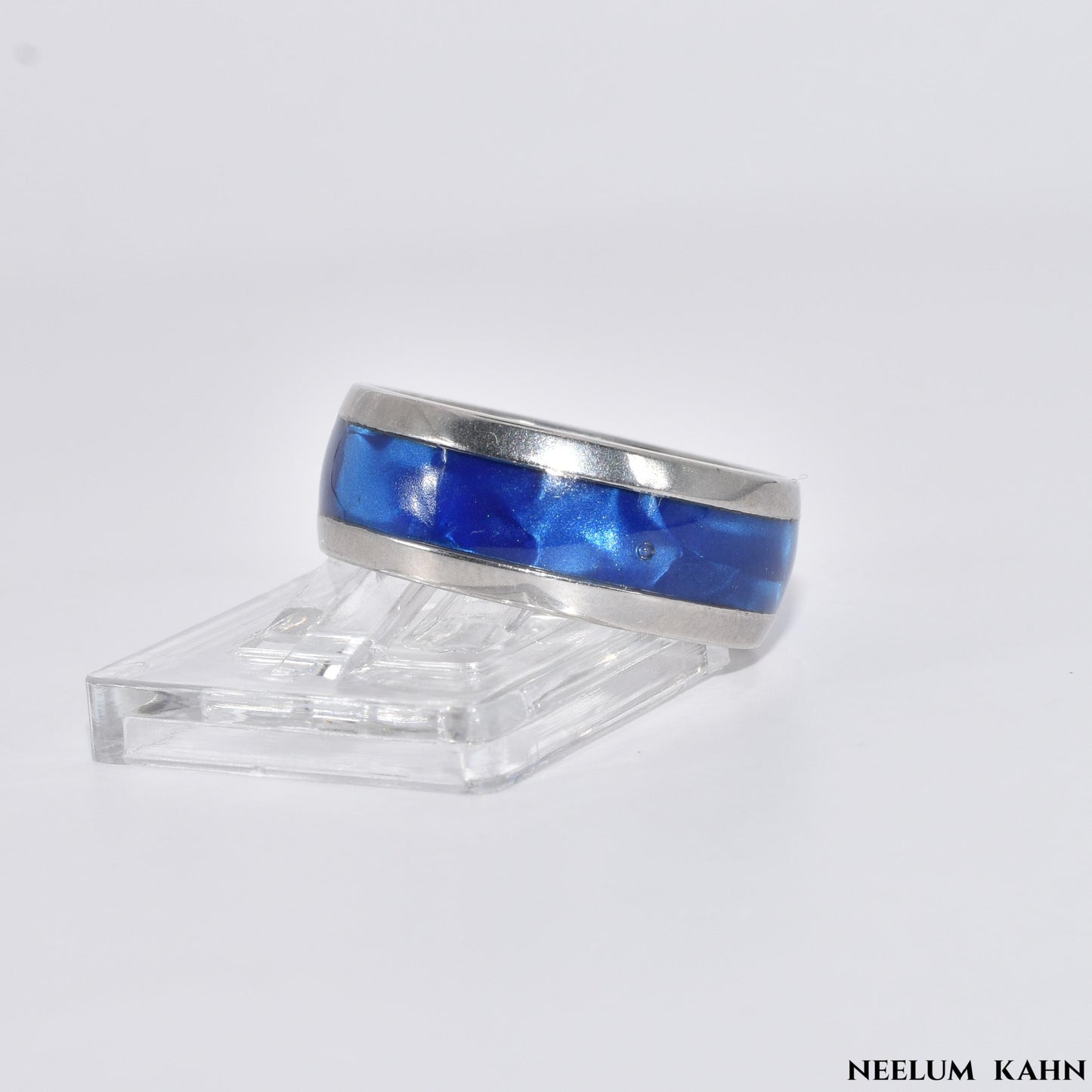 Stainless Steel Ring for 8MM wide Stylish Band for Men | Blue and Silver