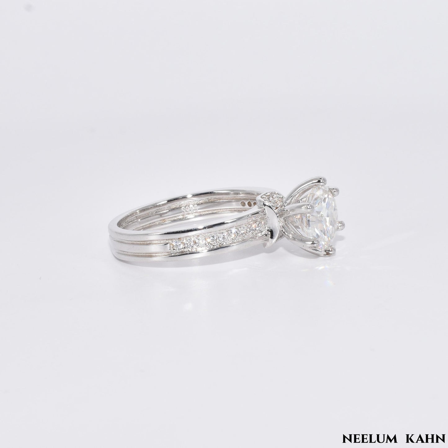 Certified 2Ct Moissanite Diamond Wide Band Proposal Platinum Plated S925 Silver Ring with LED Ring Box