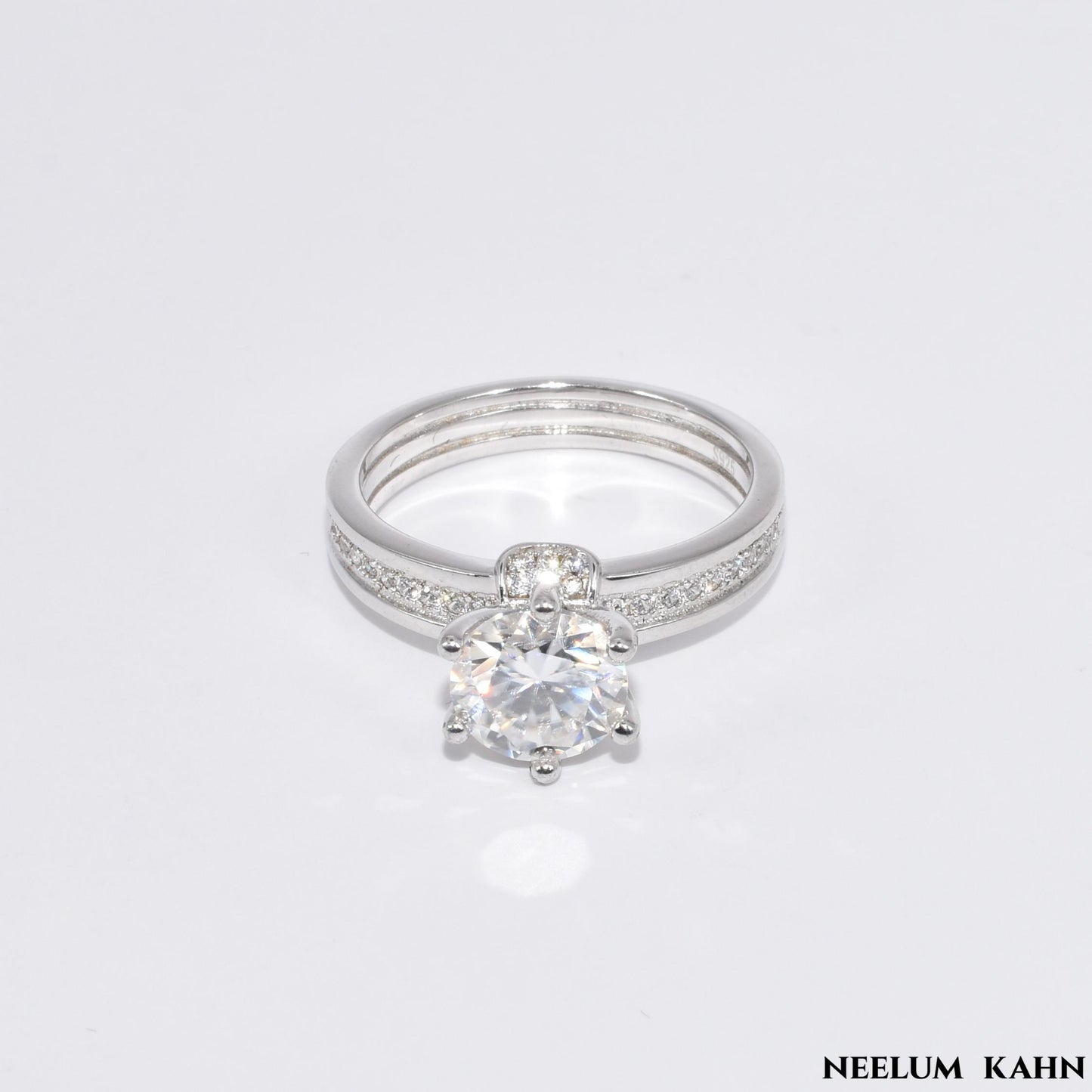 Certified 2Ct Moissanite Diamond Wide Band Proposal Platinum Plated S925 Silver Ring with LED Ring Box