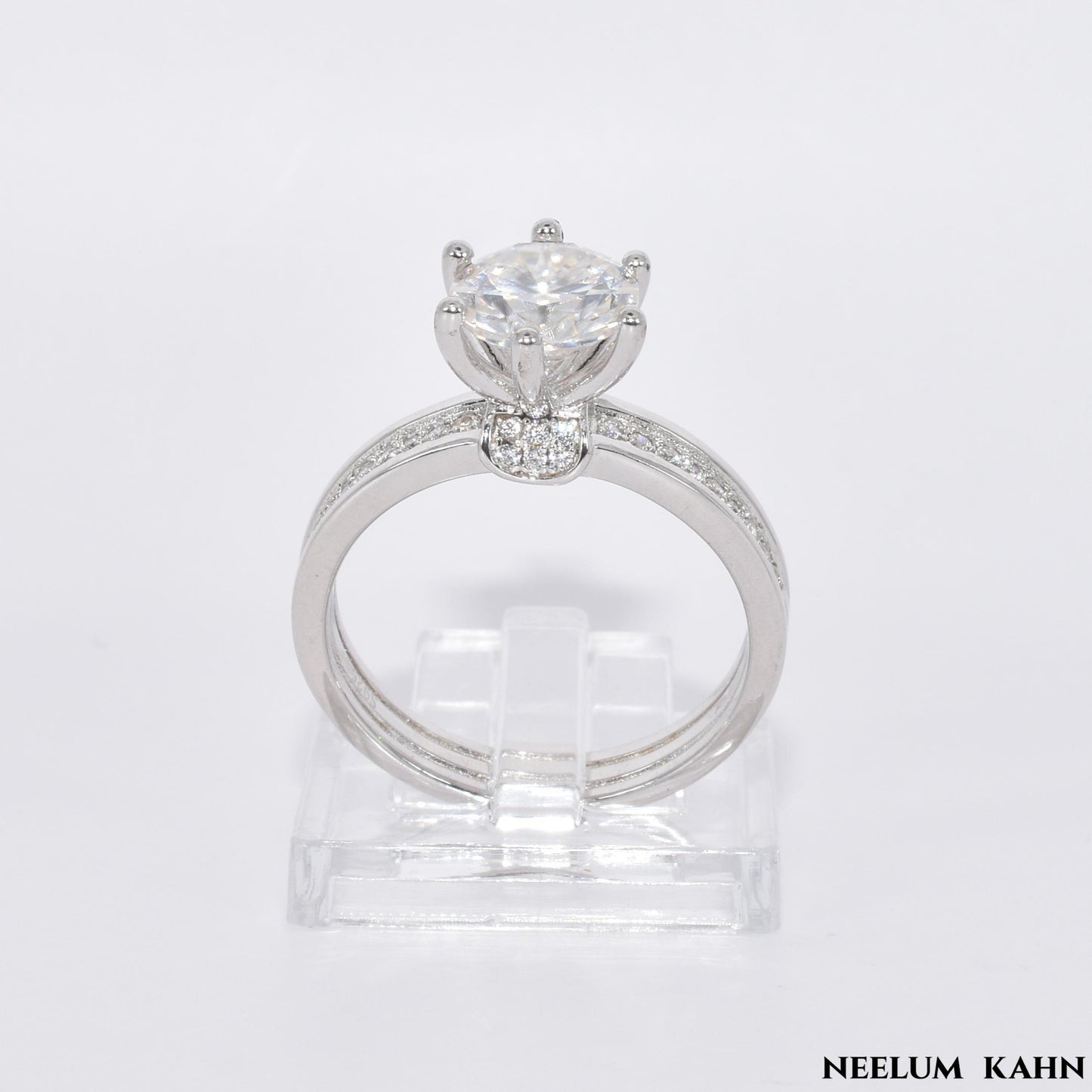 Certified 2Ct Moissanite Diamond Wide Band Proposal Platinum Plated S925 Silver Ring with LED Ring Box