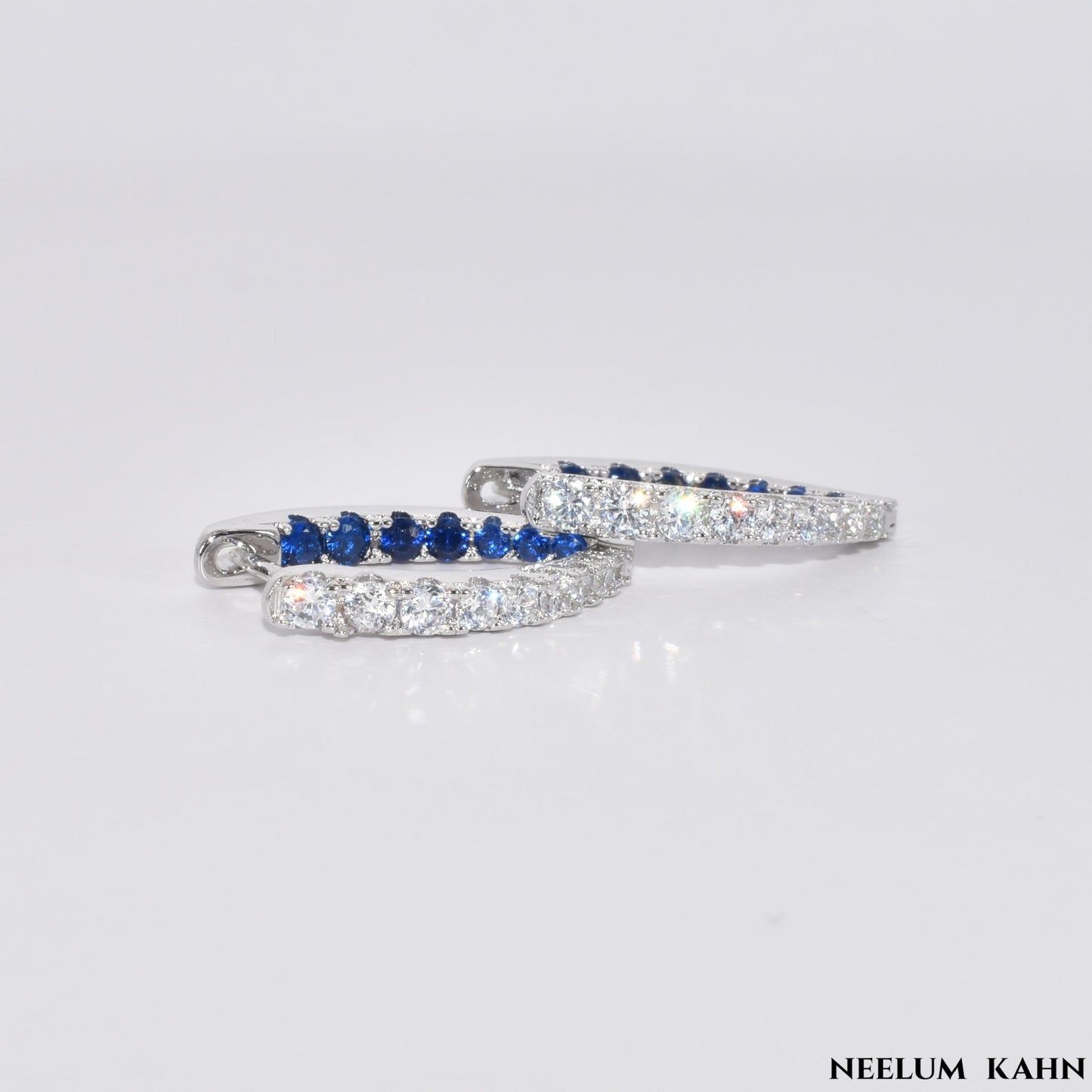 Hoop Earrings S925 Silver Blue + Silver Zircon Hoop