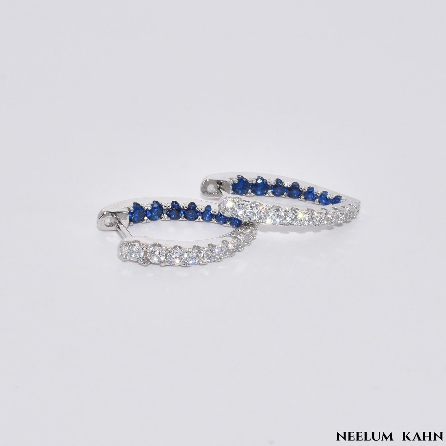 Hoop Earrings S925 Silver Blue + Silver Zircon Hoop