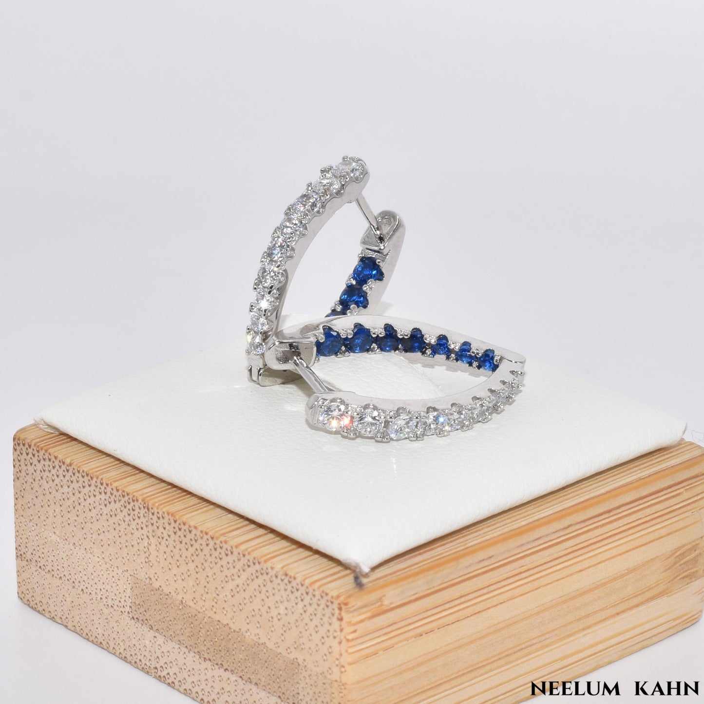 Hoop Earrings S925 Silver Blue + Silver Zircon Hoop