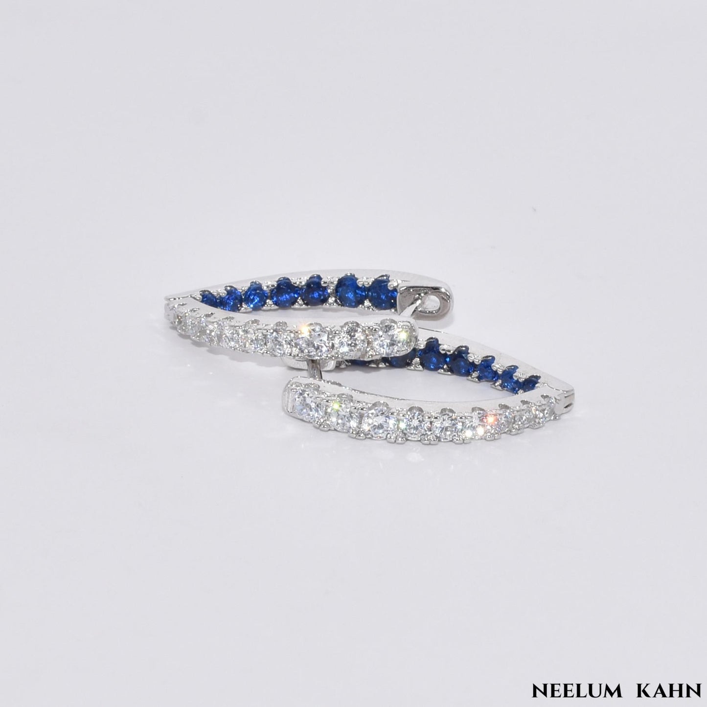 Hoop Earrings S925 Silver Blue + Silver Zircon Hoop