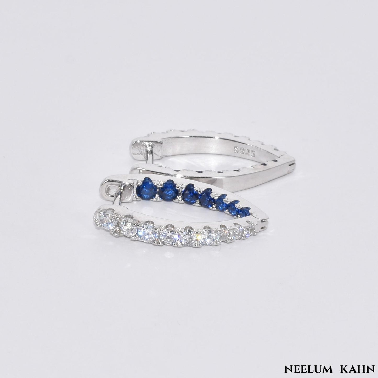 Hoop Earrings S925 Silver Blue + Silver Zircon Hoop