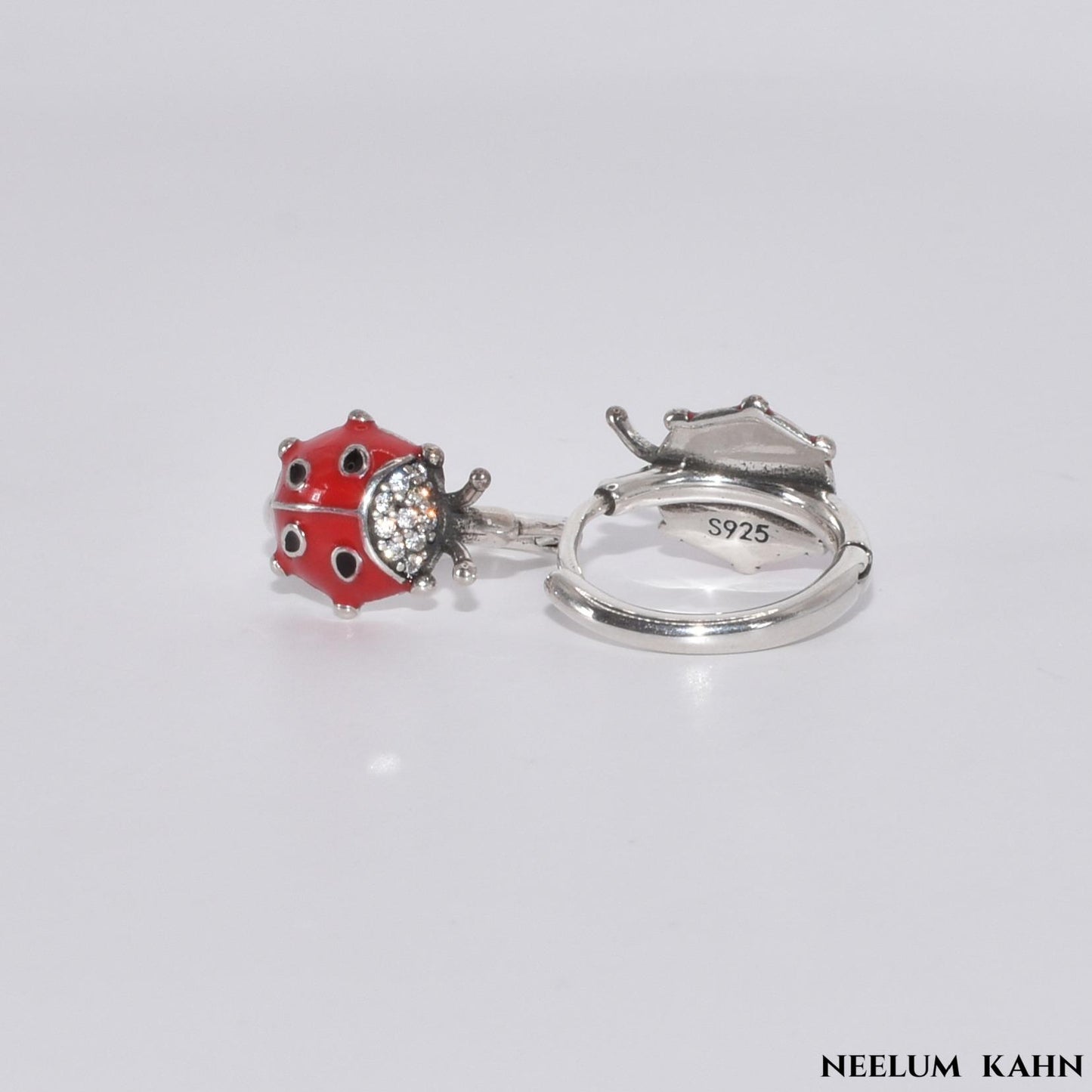 S925 Sterling Silver Ladybird Hoop Earrings for Girls