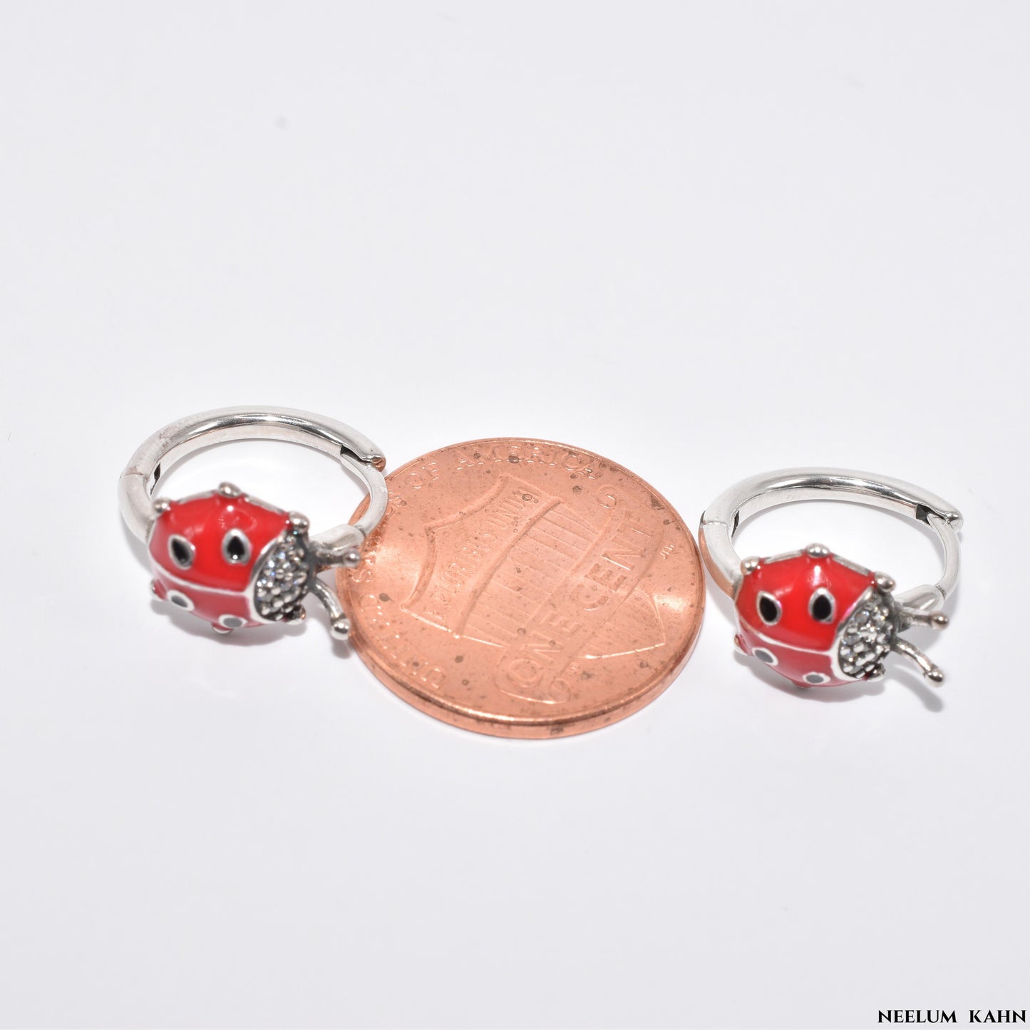 S925 Sterling Silver Ladybird Hoop Earrings for Girls