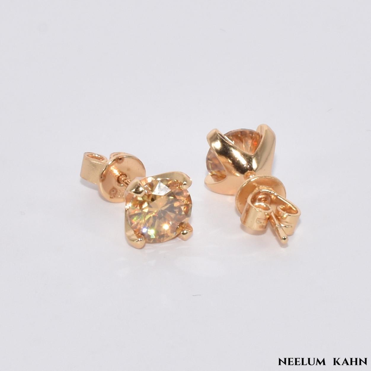 Certified 2Ct (1Ct + 1Ct) Moissanite Diamond Champagne Color Stud