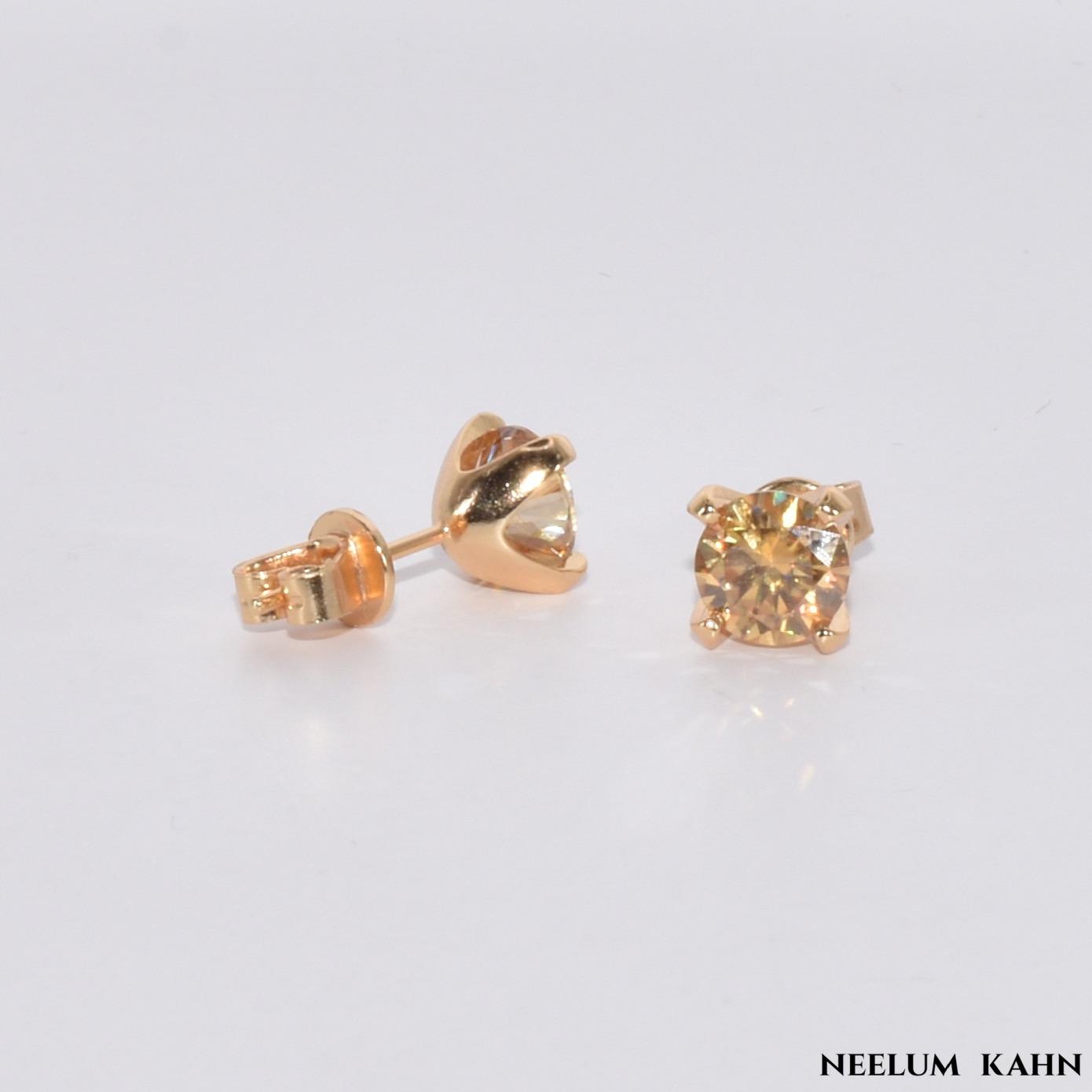 Certified 2Ct (1Ct + 1Ct) Moissanite Diamond Champagne Color Stud