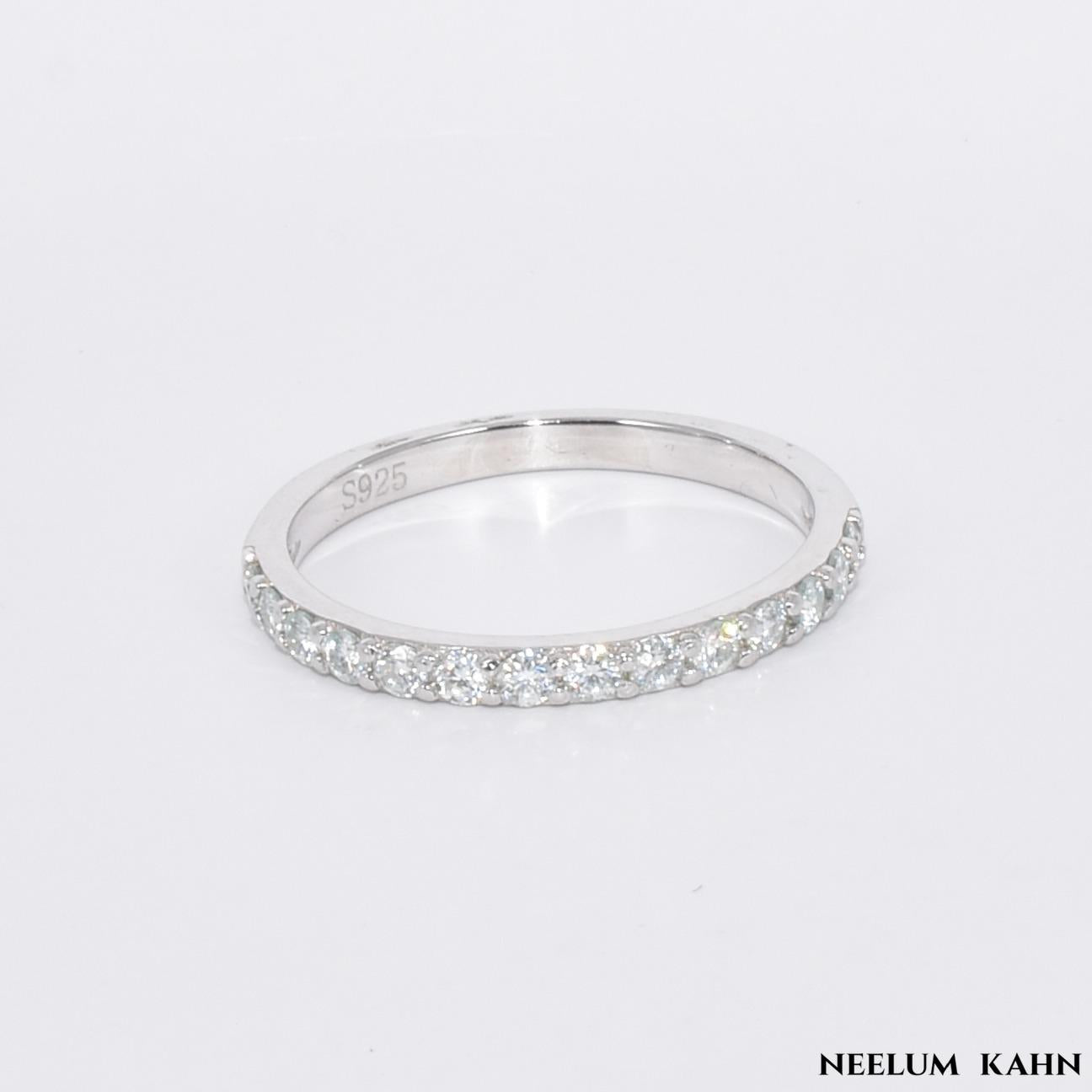 Sterling Silver Moissanite Band Ring, 0.19Ct Round Cut, VVS1 Clarity, Size Options, LED Red Heart Ring Box and Gift Sack Included