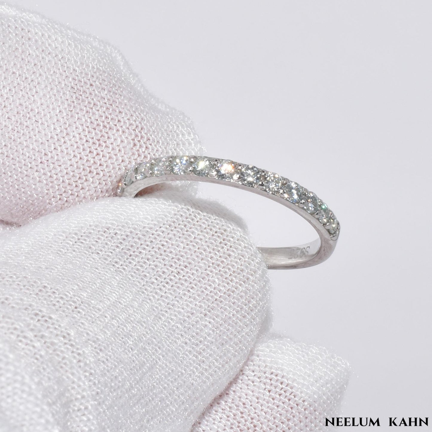 Sterling Silver Moissanite Band Ring, 0.19Ct Round Cut, VVS1 Clarity, Size Options, LED Red Heart Ring Box and Gift Sack Included