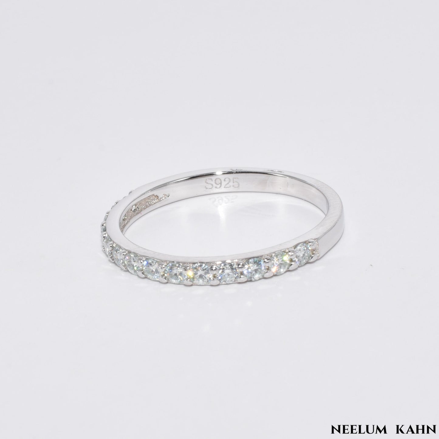 Sterling Silver Moissanite Band Ring, 0.19Ct Round Cut, VVS1 Clarity, Size Options, LED Red Heart Ring Box and Gift Sack Included