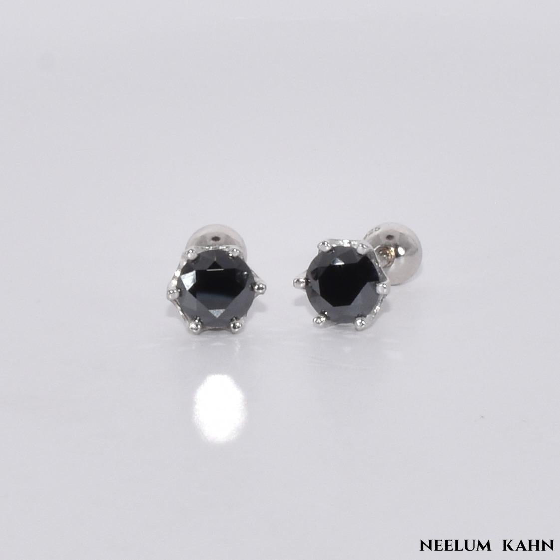 Certified 1Ct Black Moissanite Diamond Screw Stud Earrings for Men & Women – S925 Silver