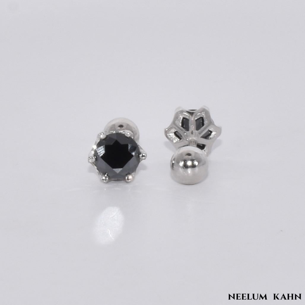 Certified 1Ct Black Moissanite Diamond Screw Stud Earrings for Men & Women – S925 Silver