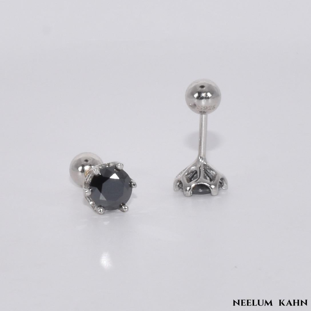 Certified 1Ct Black Moissanite Diamond Screw Stud Earrings for Men & Women – S925 Silver