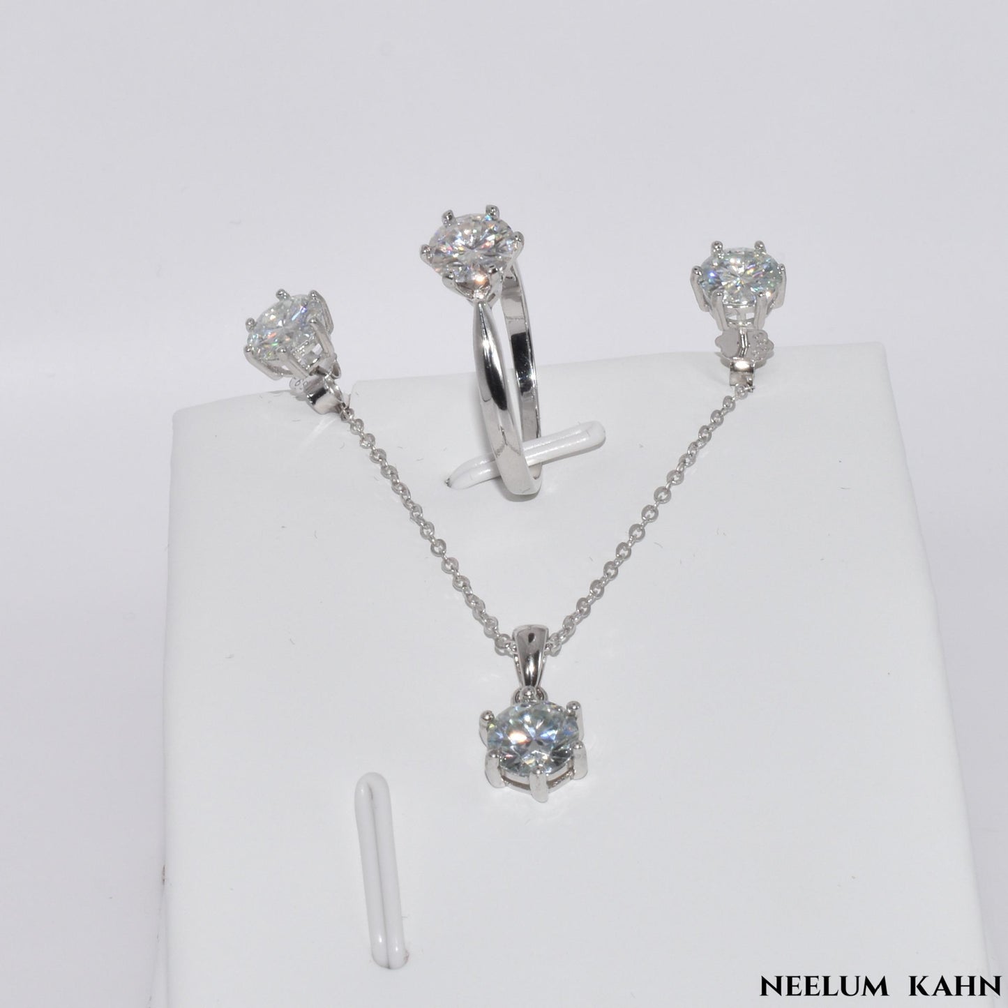 Certified 4Ct Moissanite Jewelry Set – Ring, Earrings, Necklace