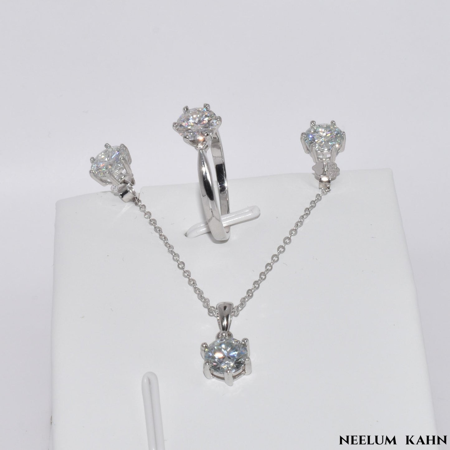 Certified 4Ct Moissanite Jewelry Set – Ring, Earrings, Necklace