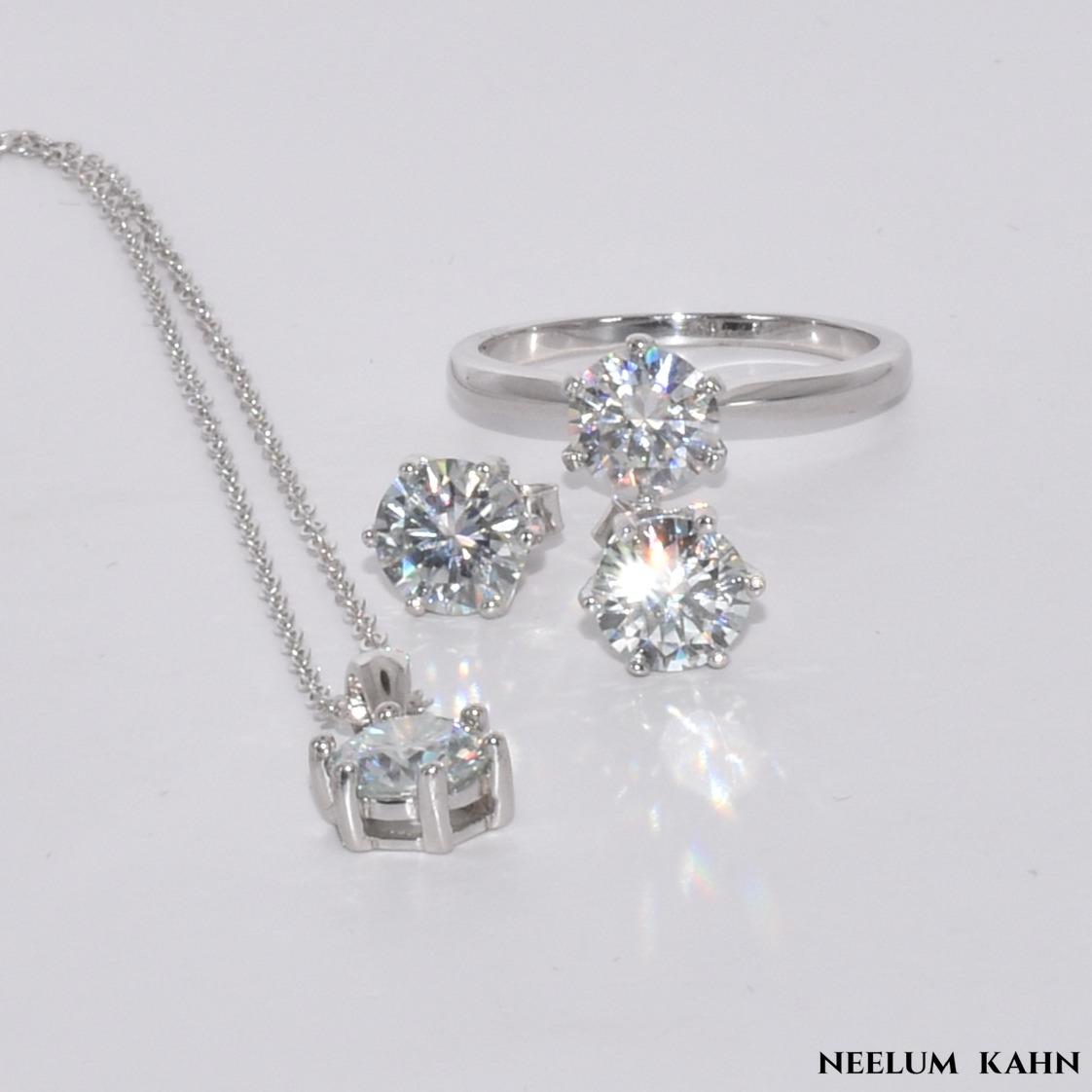 Certified 4Ct Moissanite Jewelry Set – Ring, Earrings, Necklace
