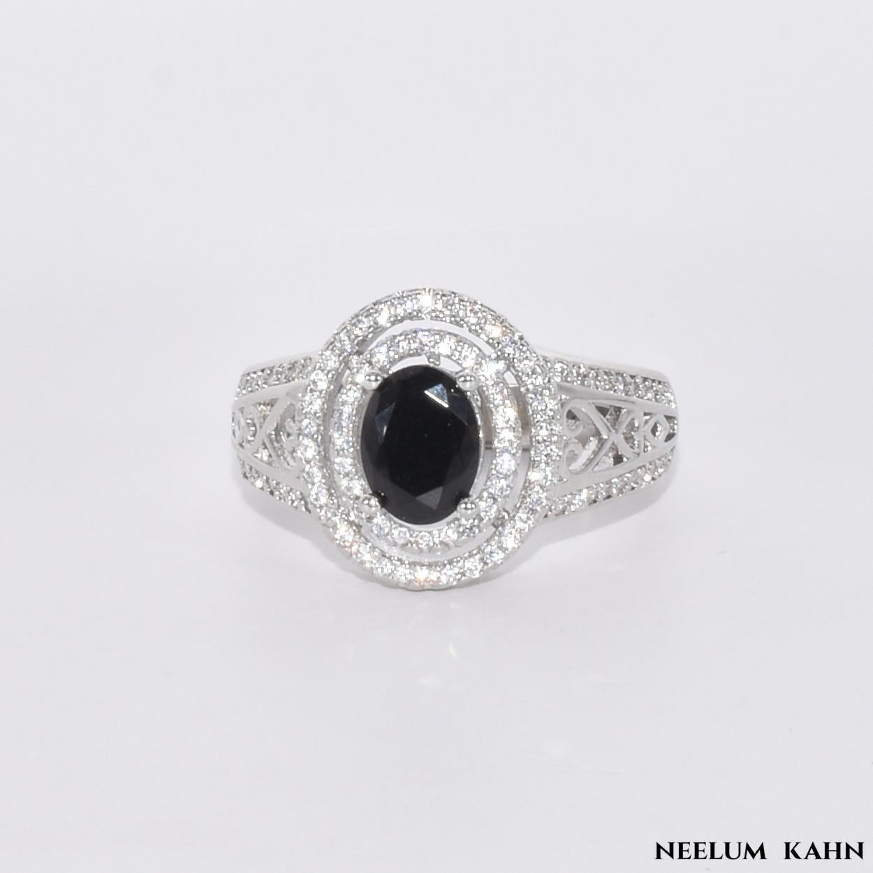 Sterling Silver Black & White Zircon Ring for Men & Women