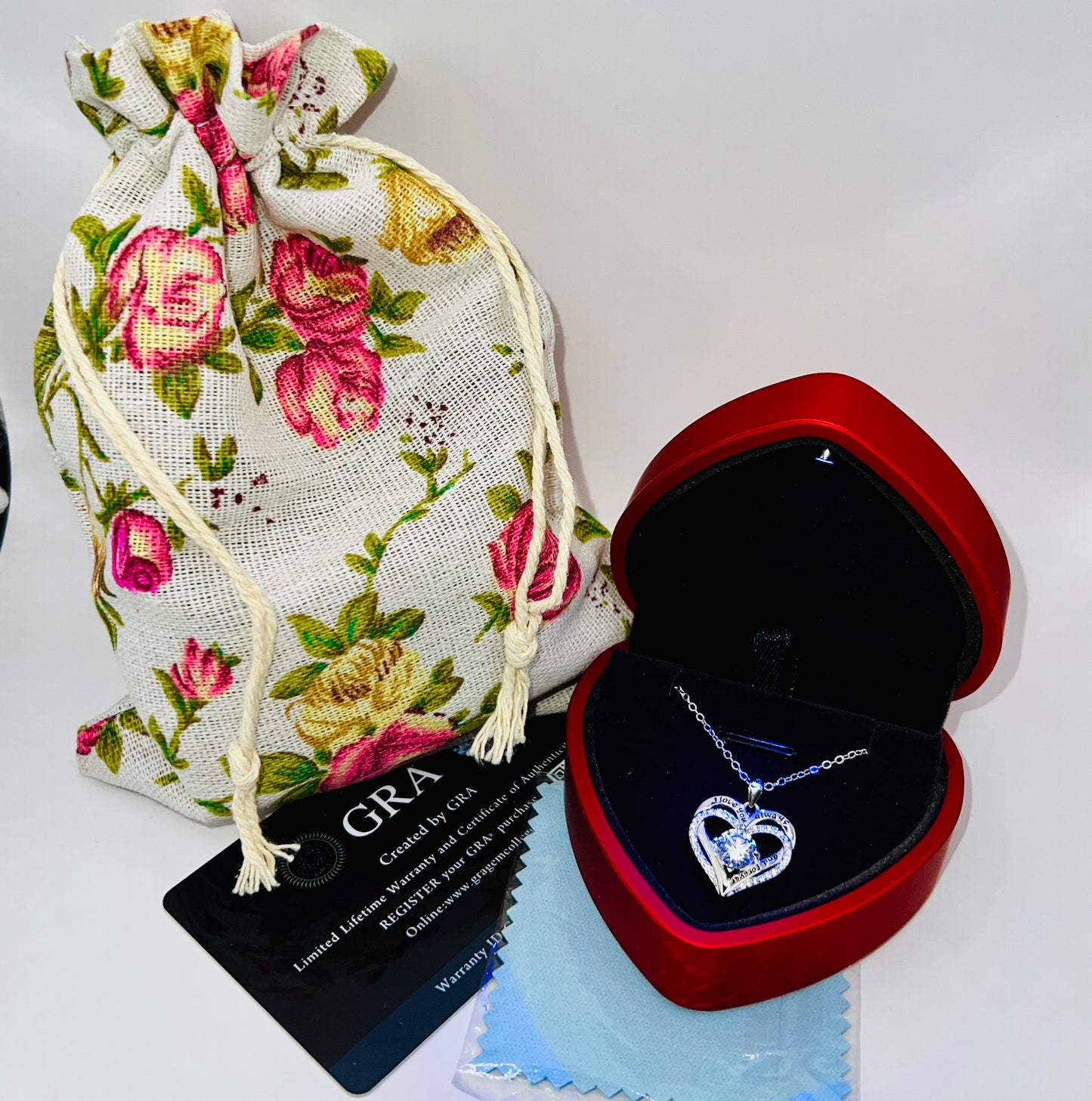 Certified 1Ct Moissanite Diamond Double Ring Love Heart Necklace