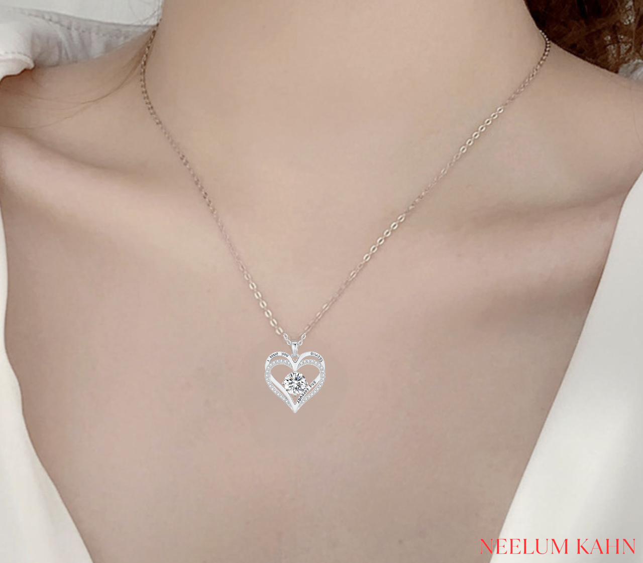 Certified 1Ct Moissanite Diamond Double Ring Love Heart Necklace