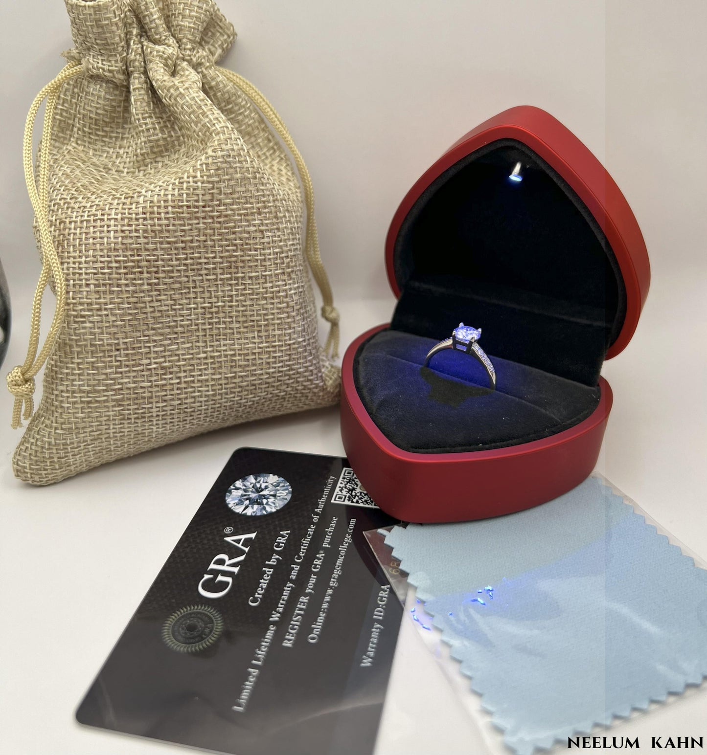 Certified 1Ct Moissanite Diamond Engagement Ring Adjustable