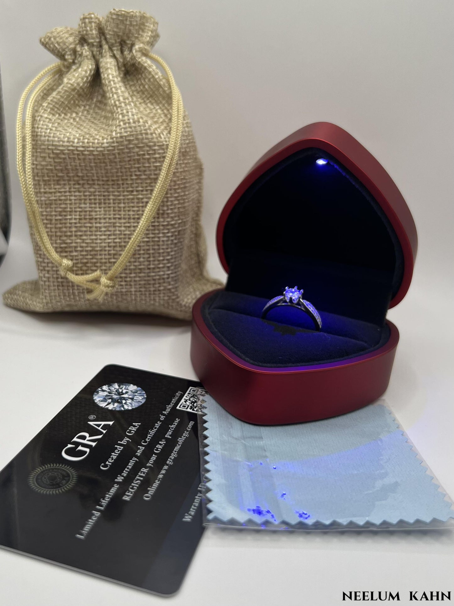 0.5Ct Moissanite Ring, 925 Sterling Silver, Round Cut, D Color VVS1, with LED Gift Box