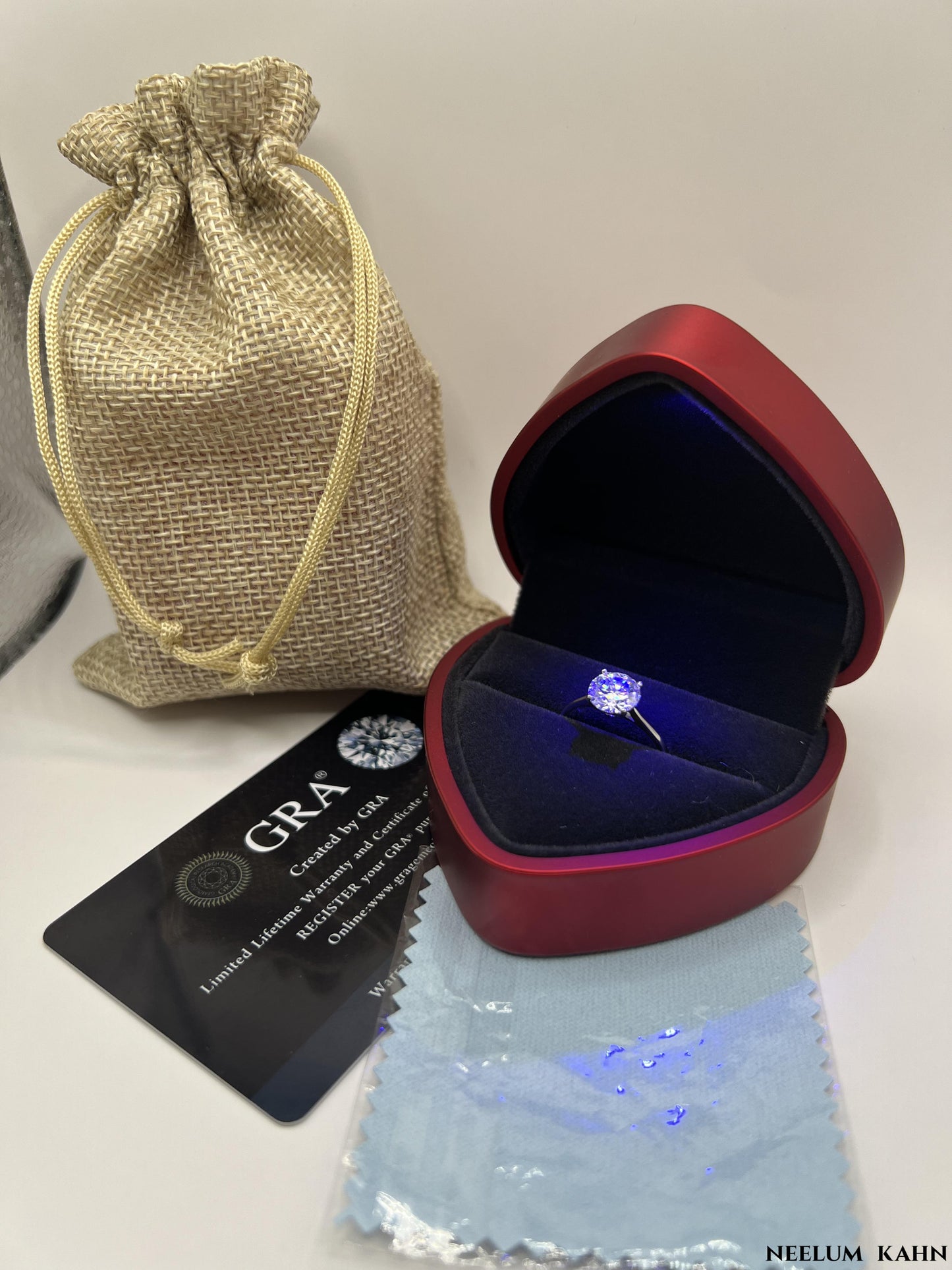 2Ct Round Cut Moissanite Ring, 925 Sterling Silver, D Color VVS1, with LED Box and Certificate
