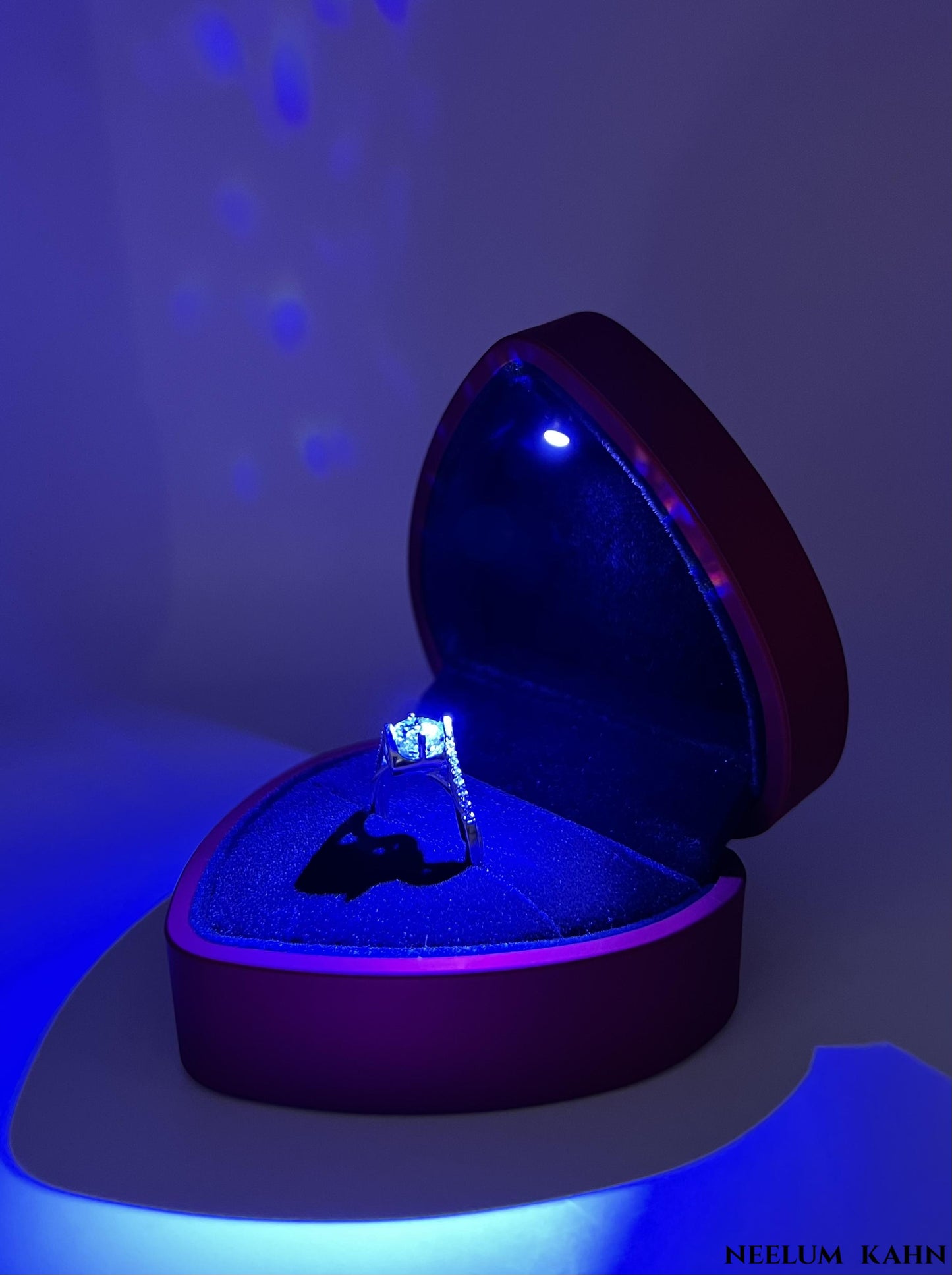 Certified 1Ct Moissanite Diamond S925 Silver Heart Shaped Ring with LED Gift Ring Box