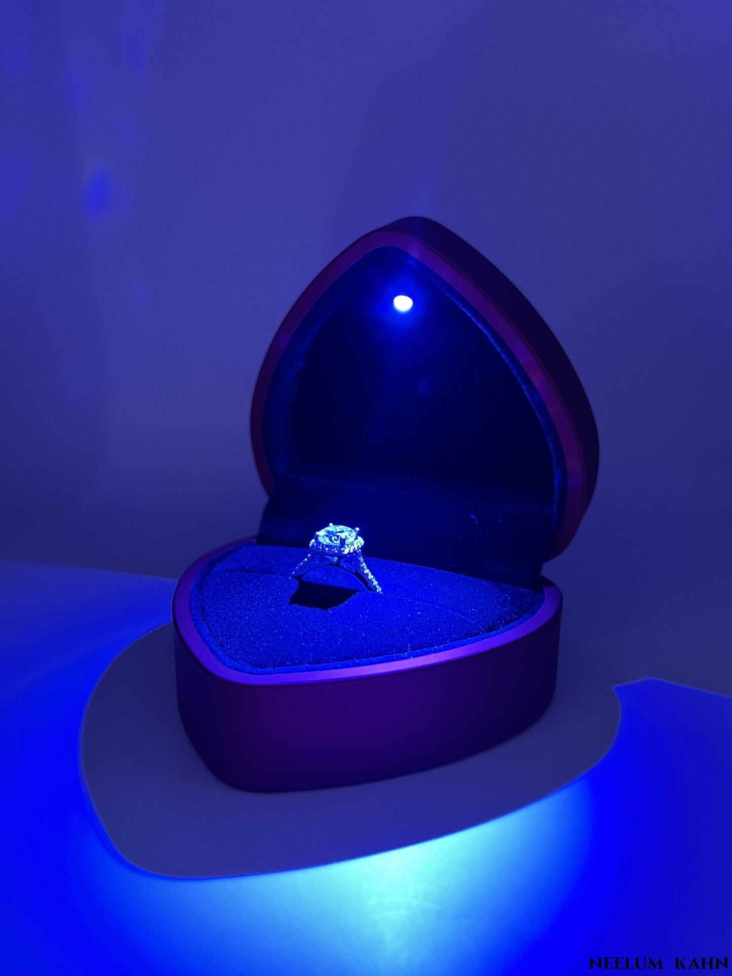 Certified 1Ct Moissanite Diamond Proposal Ring for Women – S925 Silver White Gold Plated | Red LED Gift Heart Shape Ring Box Included