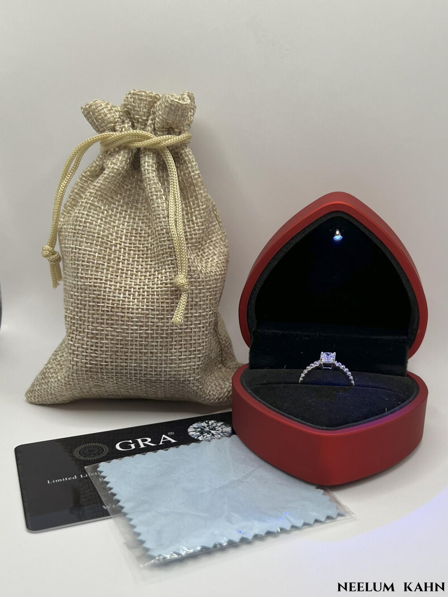 1Ct Radiant Cut Moissanite Ring | Heart Shape LED Ring Box Included