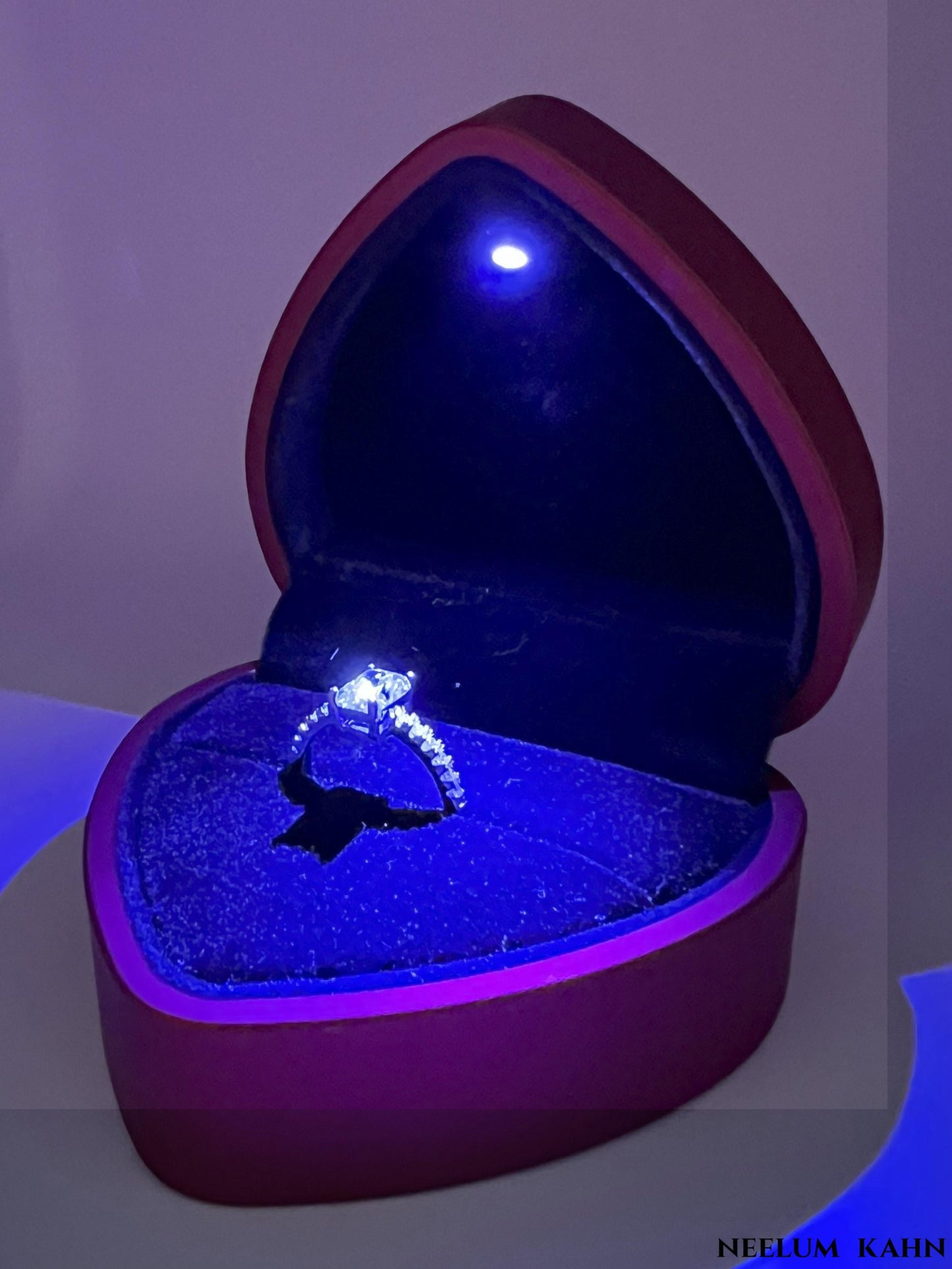 1Ct Radiant Cut Moissanite Ring | Heart Shape LED Ring Box Included