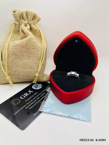 2Ct Moissanite Three-Stone Ring, 925 Sterling Silver, Round Cut, VVS1 Clarity, D Color, Gift LED Light Heart Ring Box Included