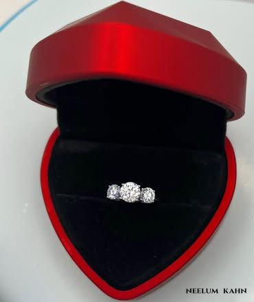2Ct Moissanite Three-Stone Ring, 925 Sterling Silver, Round Cut, VVS1 Clarity, D Color, Gift LED Light Heart Ring Box Included