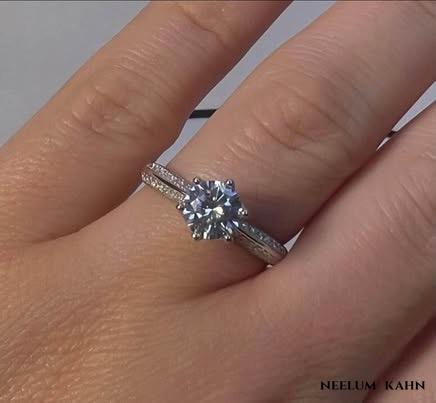 1Ct Moissanite Engagement Ring, 925 Sterling Silver, Round Cut, VVS1 Clarity, with Gift LED Ring Box