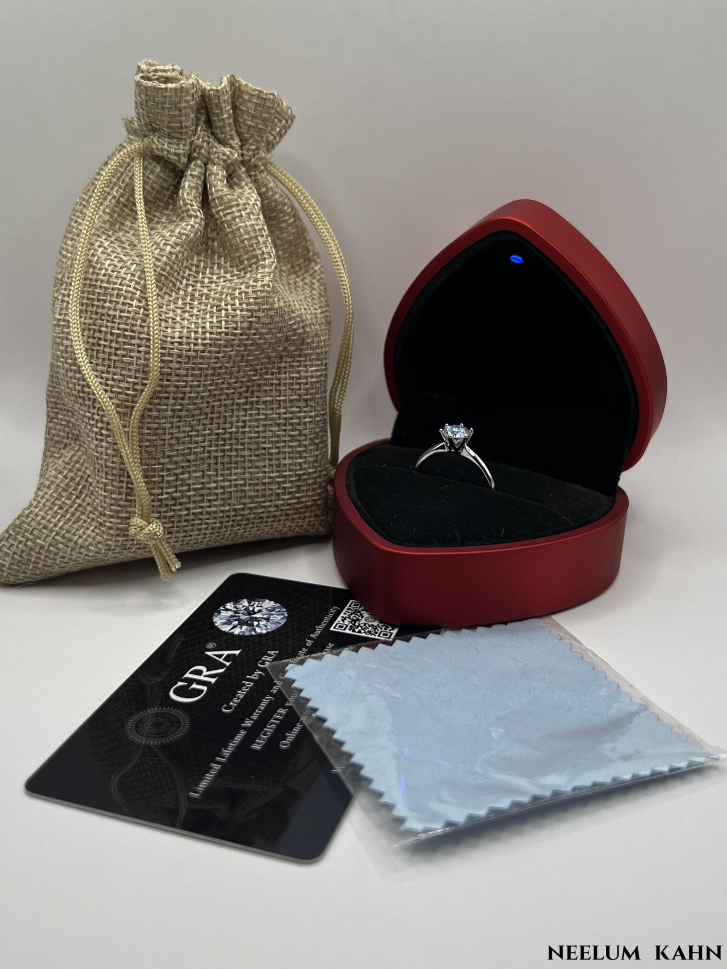 1ct Moissanite Diamond Ring, 925 Sterling Silver, 18K Gold Plated, Round Cut, VVS1 Clarity, LED Ring Gift Box Included