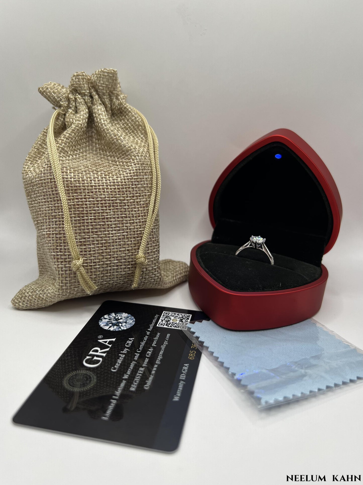1Ct Moissanite Diamond Ring, 925 Sterling Silver, Round Cut, VVS1 Clarity, 6 Prong Setting, Free Gift LED Heart Ring Box Included