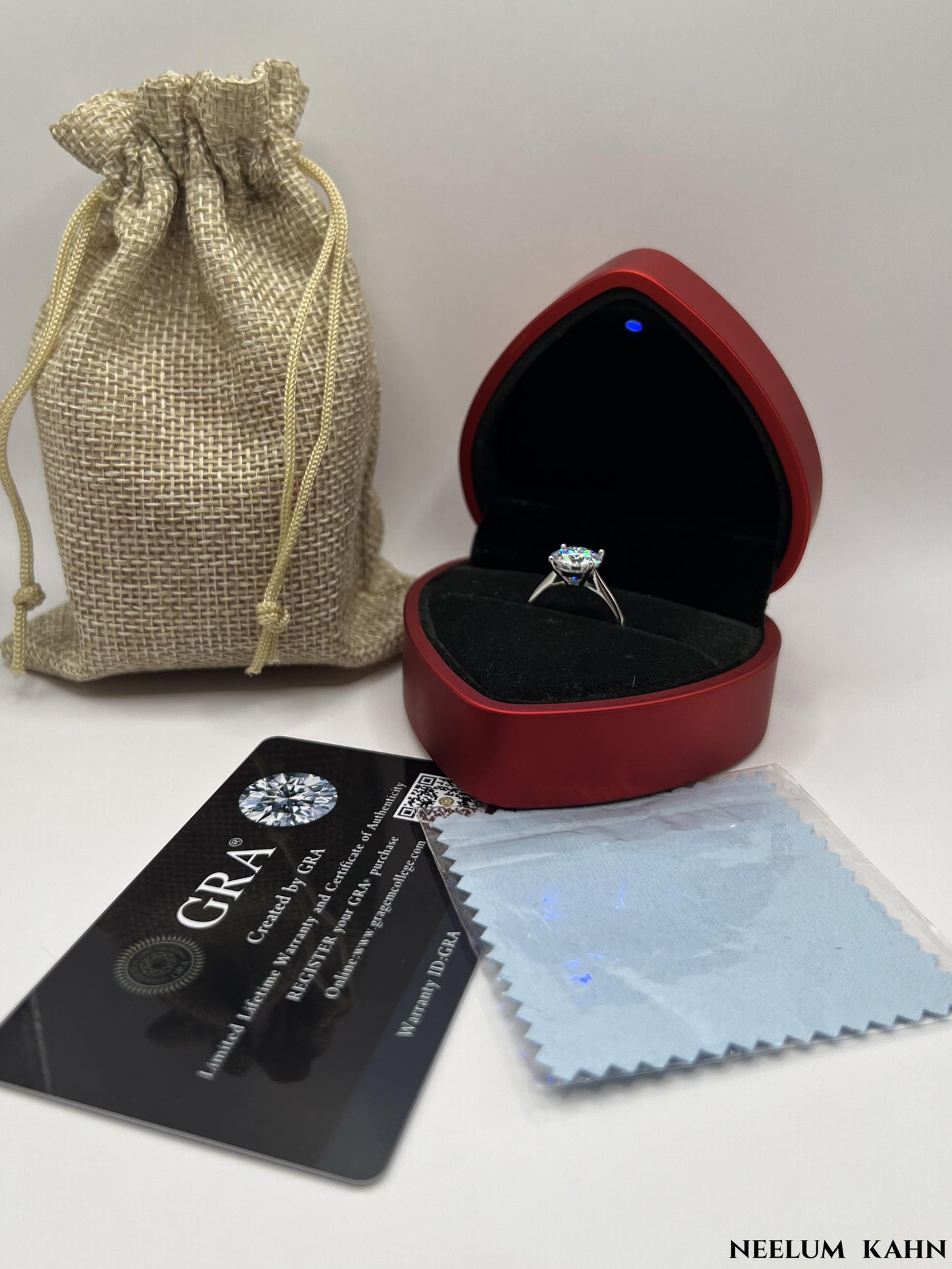 3Ct Moissanite Diamond Ring, 925 Sterling Silver, VVS1 Clarity, D Color, Round Cut, Gift LED Heart Ring Box Included