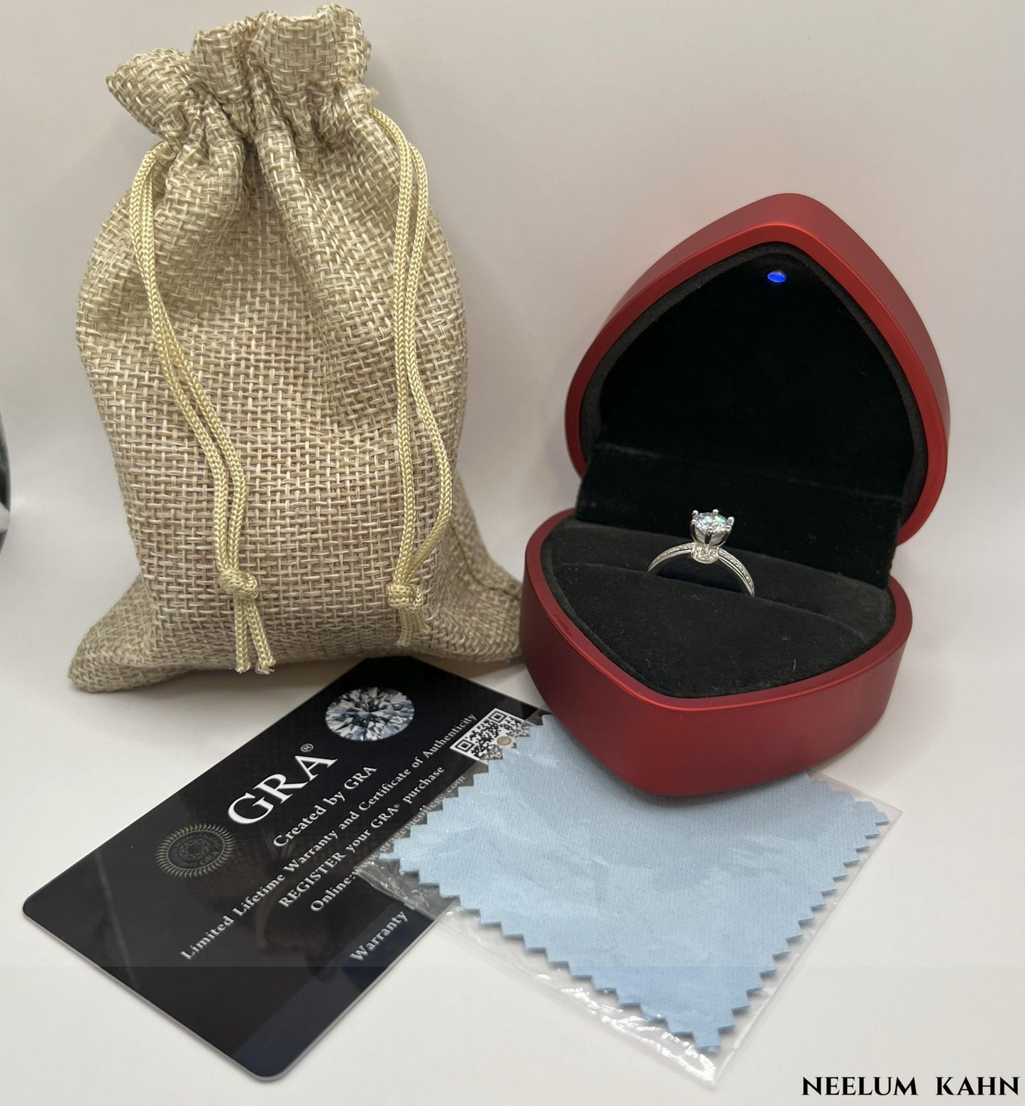 Certified 1Ct Moissanite Diamond Wide Band Proposal Ring | S925 Silver White Gold Plated Ring For Women, Gift LED Ring Box