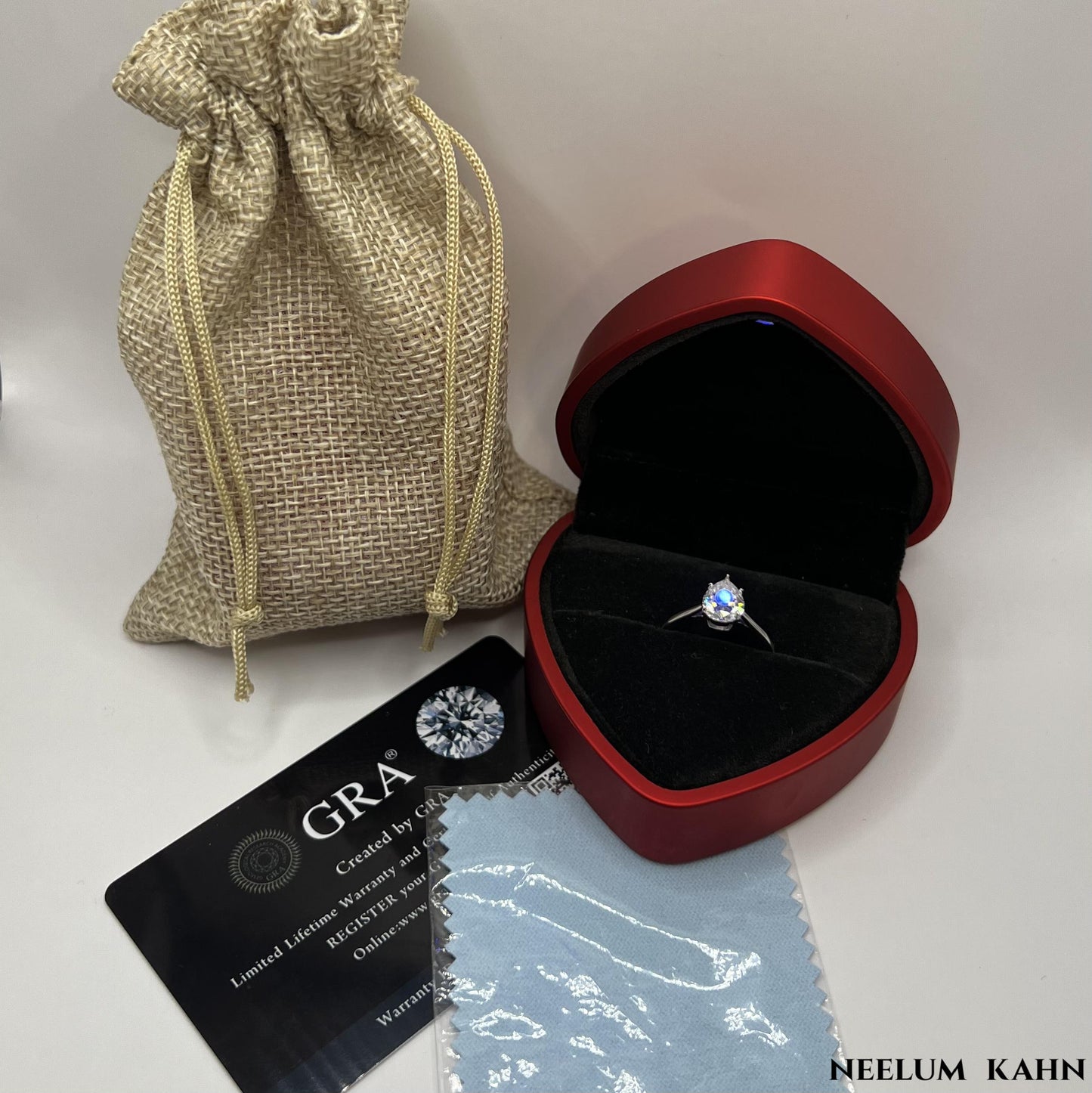 2CT Moissanite Pear Cut Water Drop Engagement Ring, 925 Sterling Silver, D Color VVS1 Clarity, Gift LED Ring Box Included