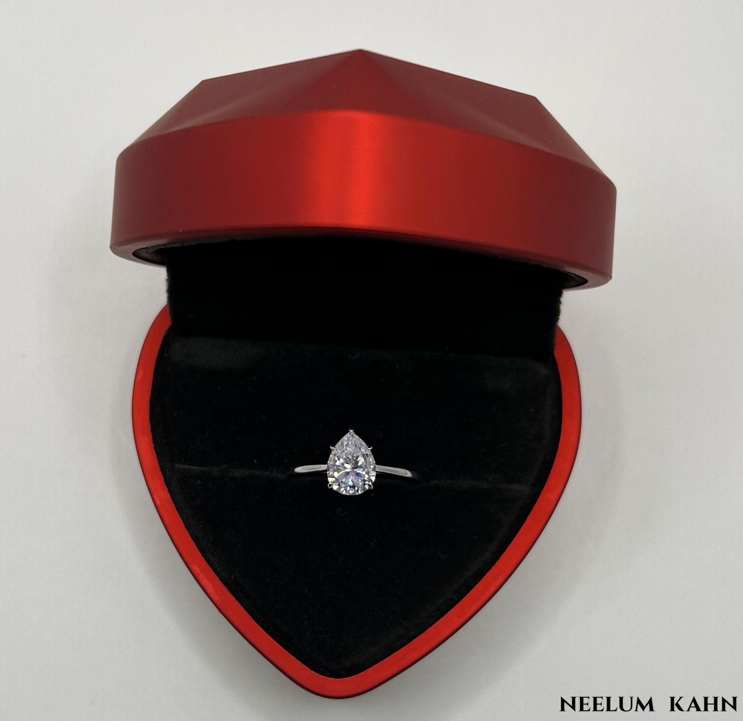 2CT Moissanite Pear Cut Water Drop Engagement Ring, 925 Sterling Silver, D Color VVS1 Clarity, Gift LED Ring Box Included