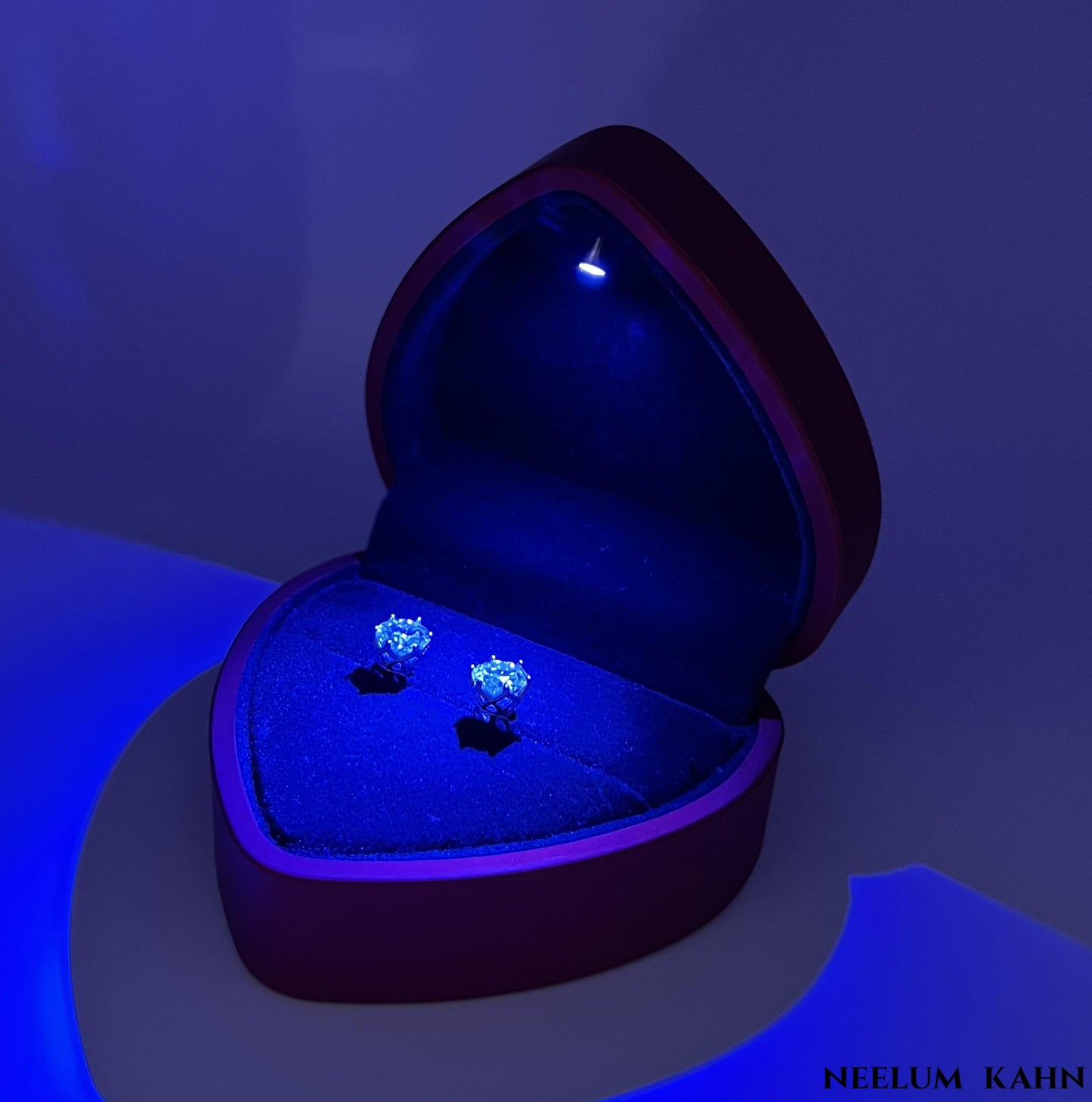 2ct Moissanite Diamond Stud Earrings, 925 Sterling Silver, Round Cut, D Color, VVS1 Clarity, Push Back Studs with Free Gift LED Light Heart Box