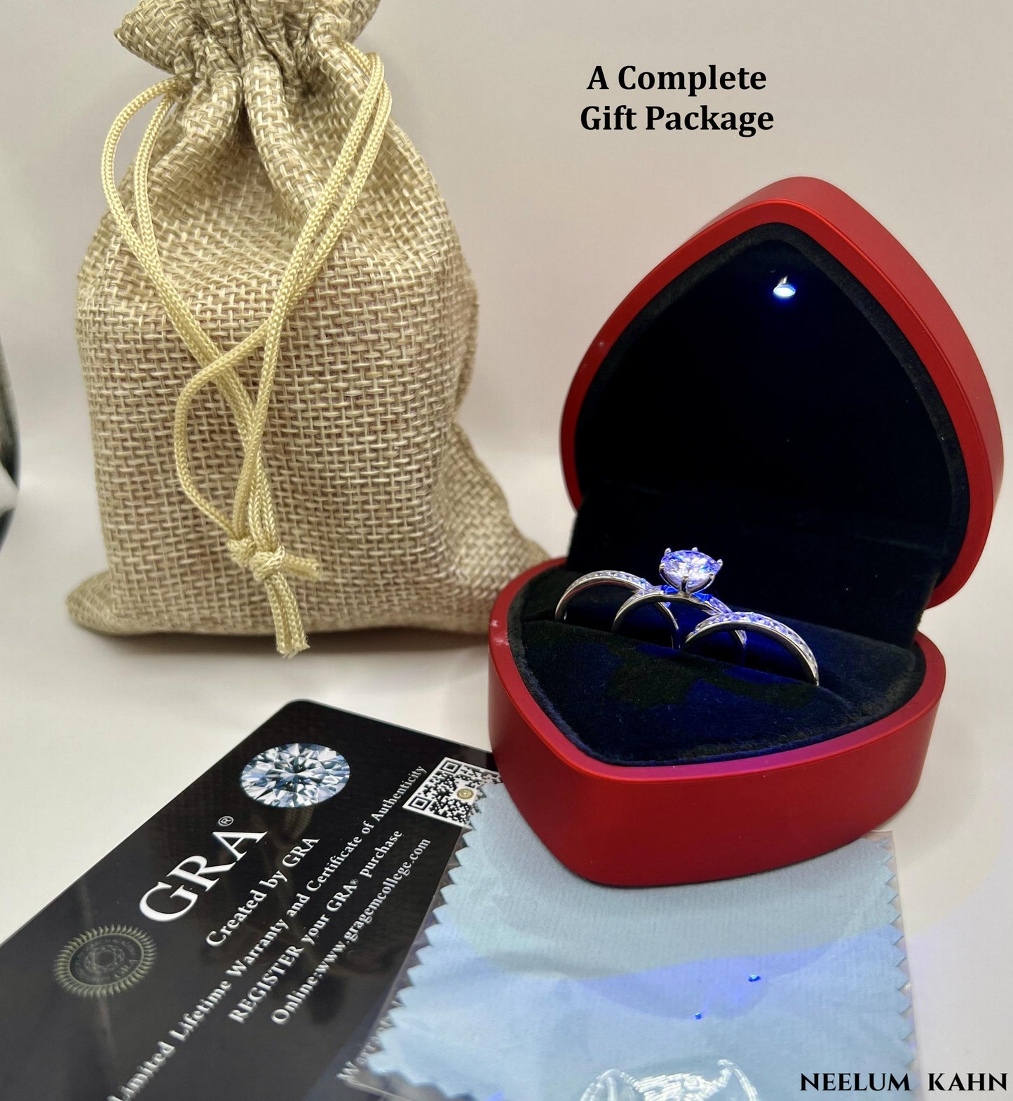 2Ct Moissanite Diamond Ring, S925 Sterling Silver Band, Round Cut, D Color, VVS1 Clarity, LED Gift Ring Box Included
