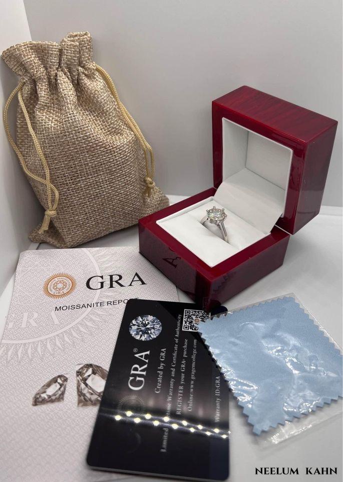 Certified 4ct Moissanite Diamond Platinum Plated S925 Silver Proposal Ring